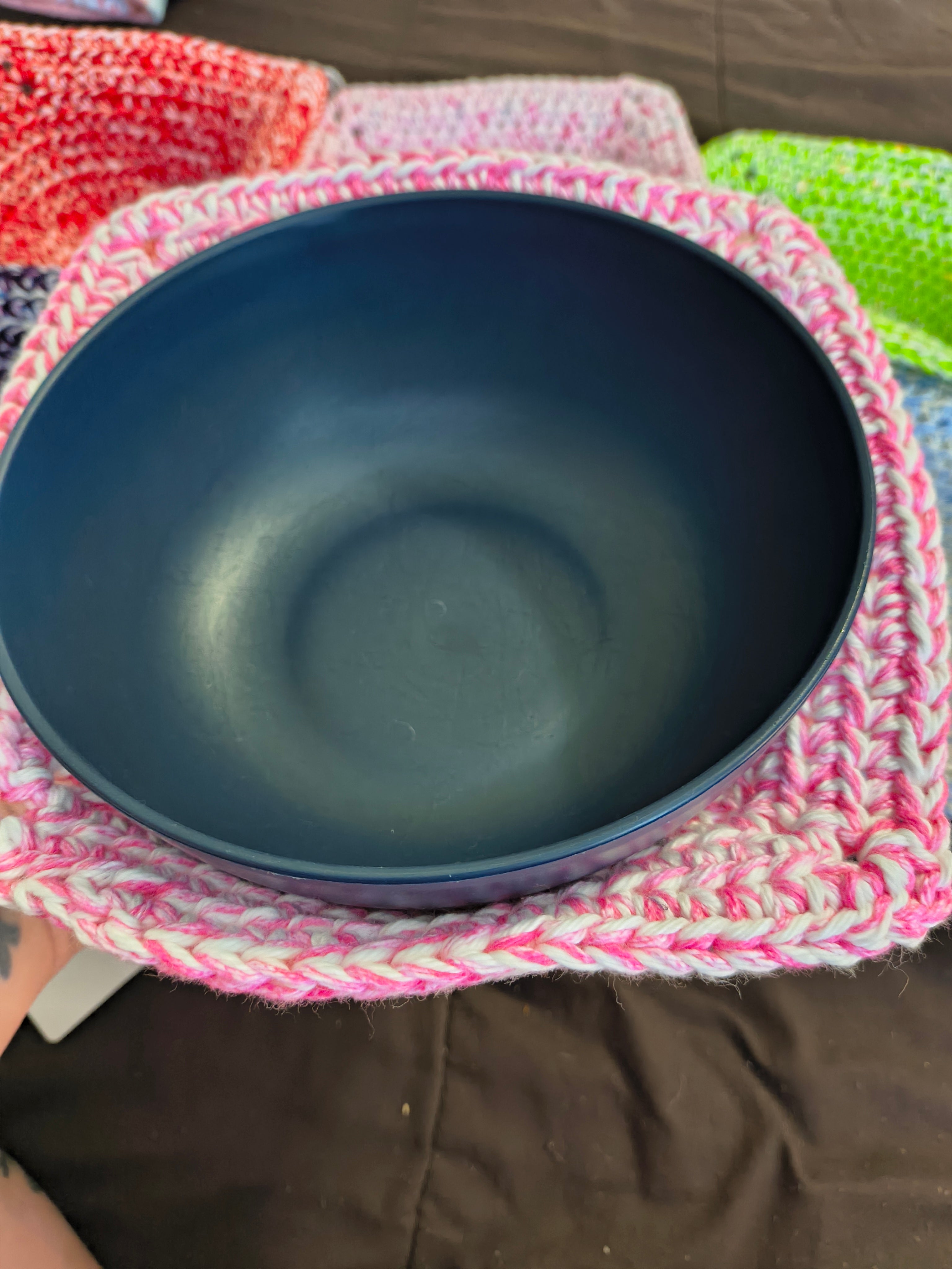 Handmade Crochet Microwave Bowl Cozy - Pink & White 100% Cotton