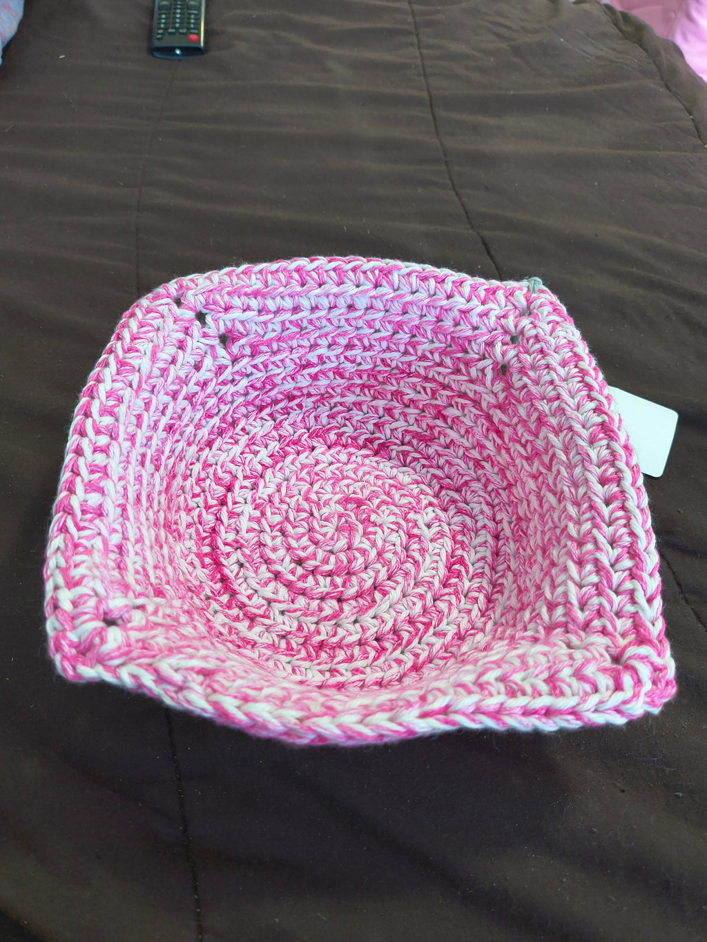 Handmade Crochet Microwave Bowl Cozy - Pink & White 100% Cotton
