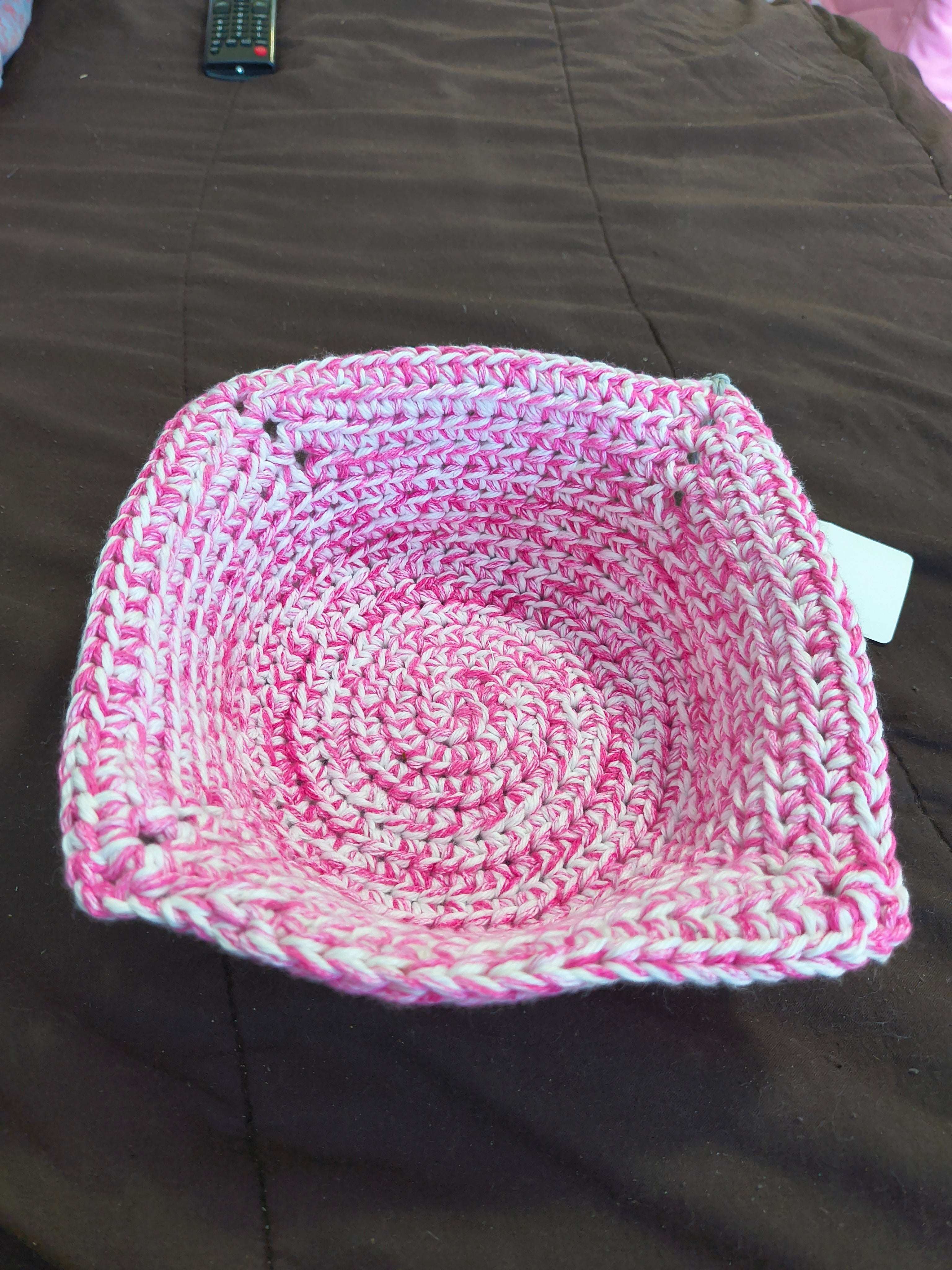Handmade Crochet Microwave Bowl Cozy - Pink & White 100% Cotton