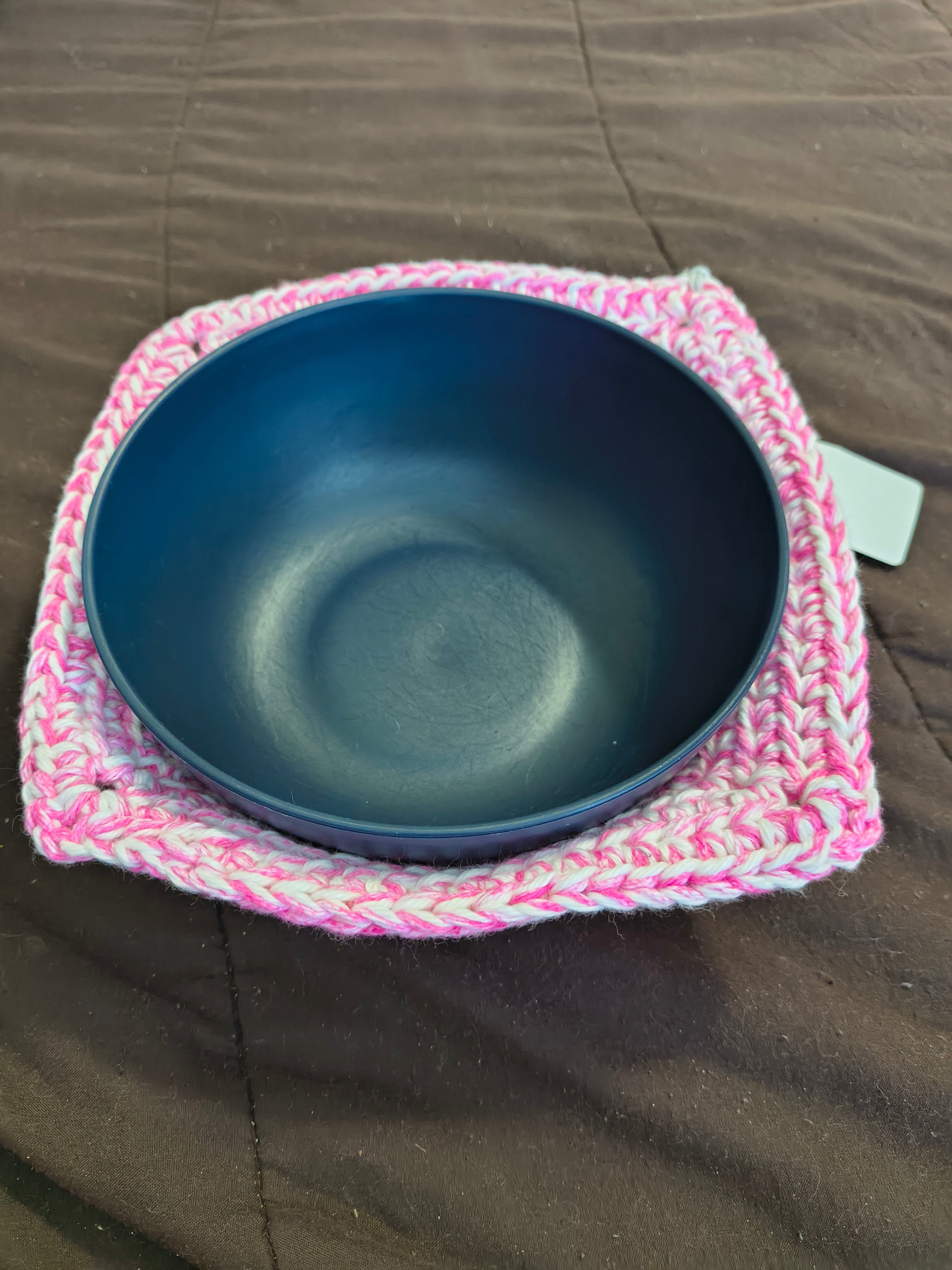Handmade Crochet Microwave Bowl Cozy - Pink & White 100% Cotton