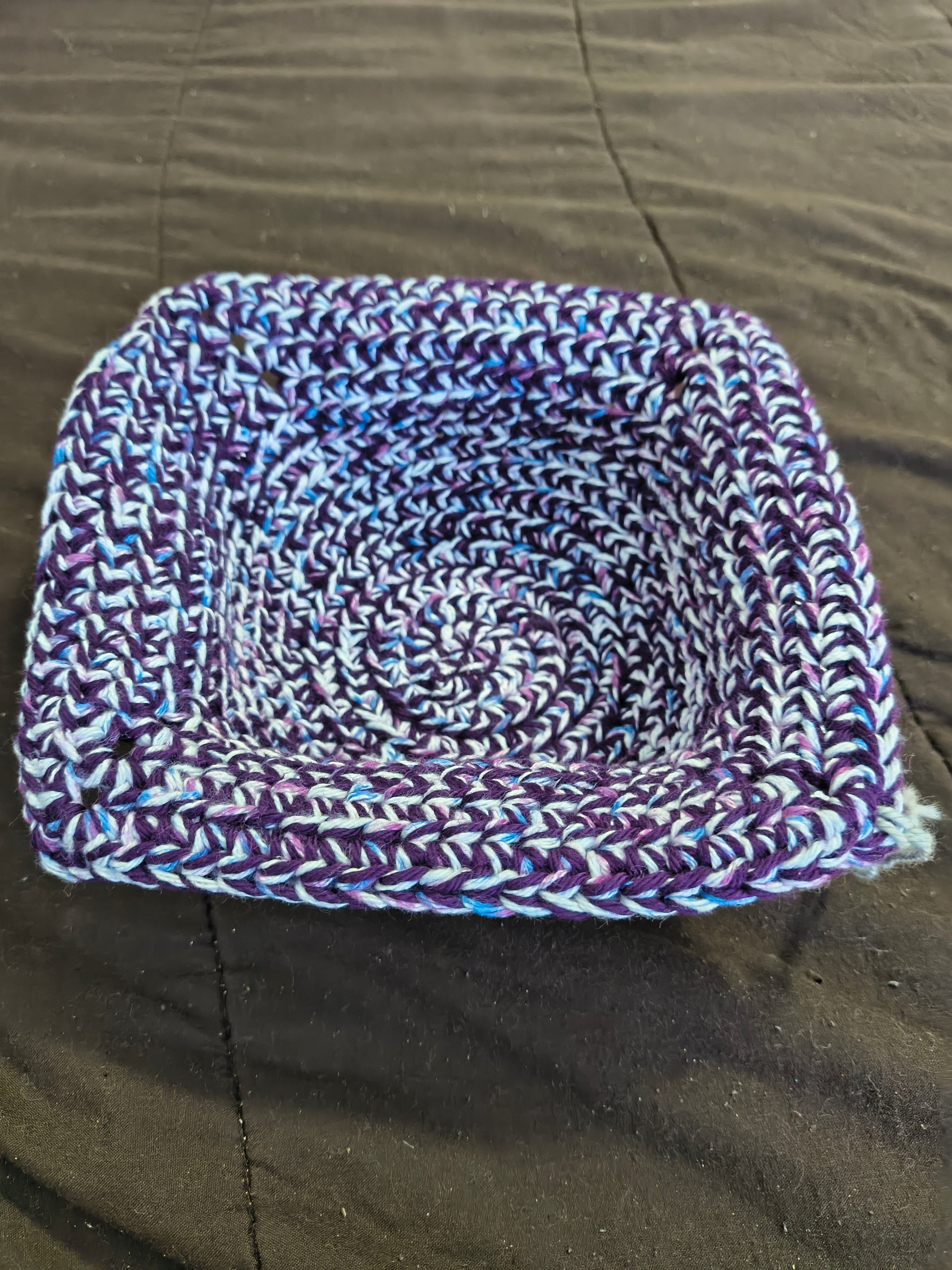 Handmade Crochet Microwave Bowl Cozy - Purple Blue & White 100% Cotton