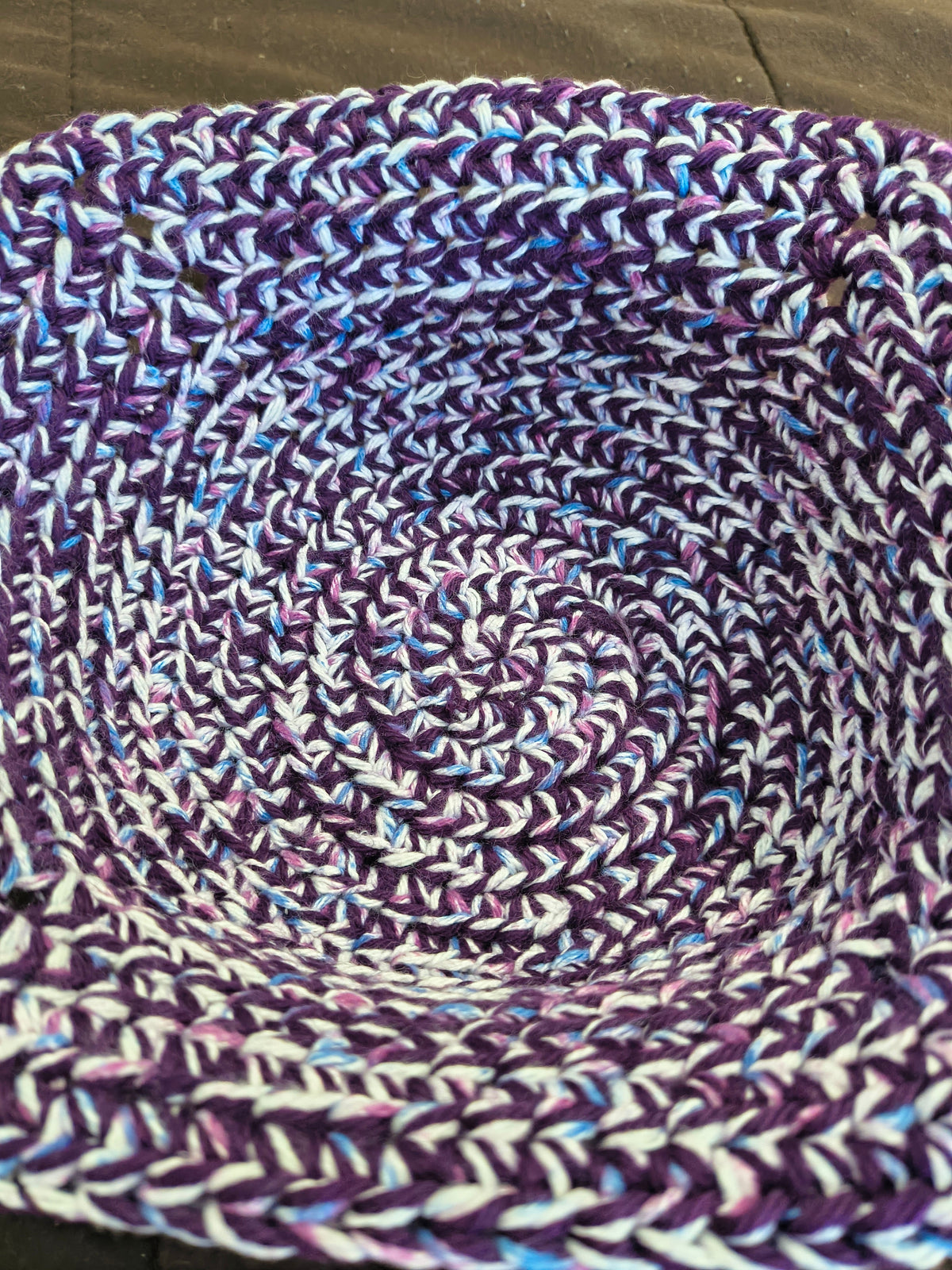 Handmade Crochet Microwave Bowl Cozy - Purple Blue & White 100% Cotton