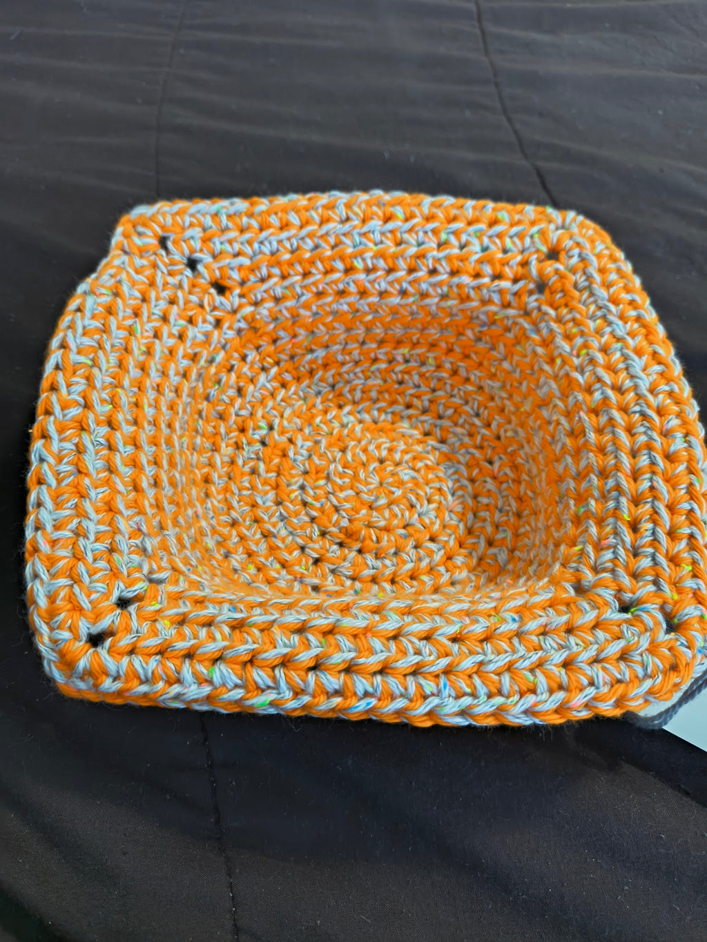 Handmade Crochet Microwave Bowl Cozy - Orange & Gray 100% Cotton