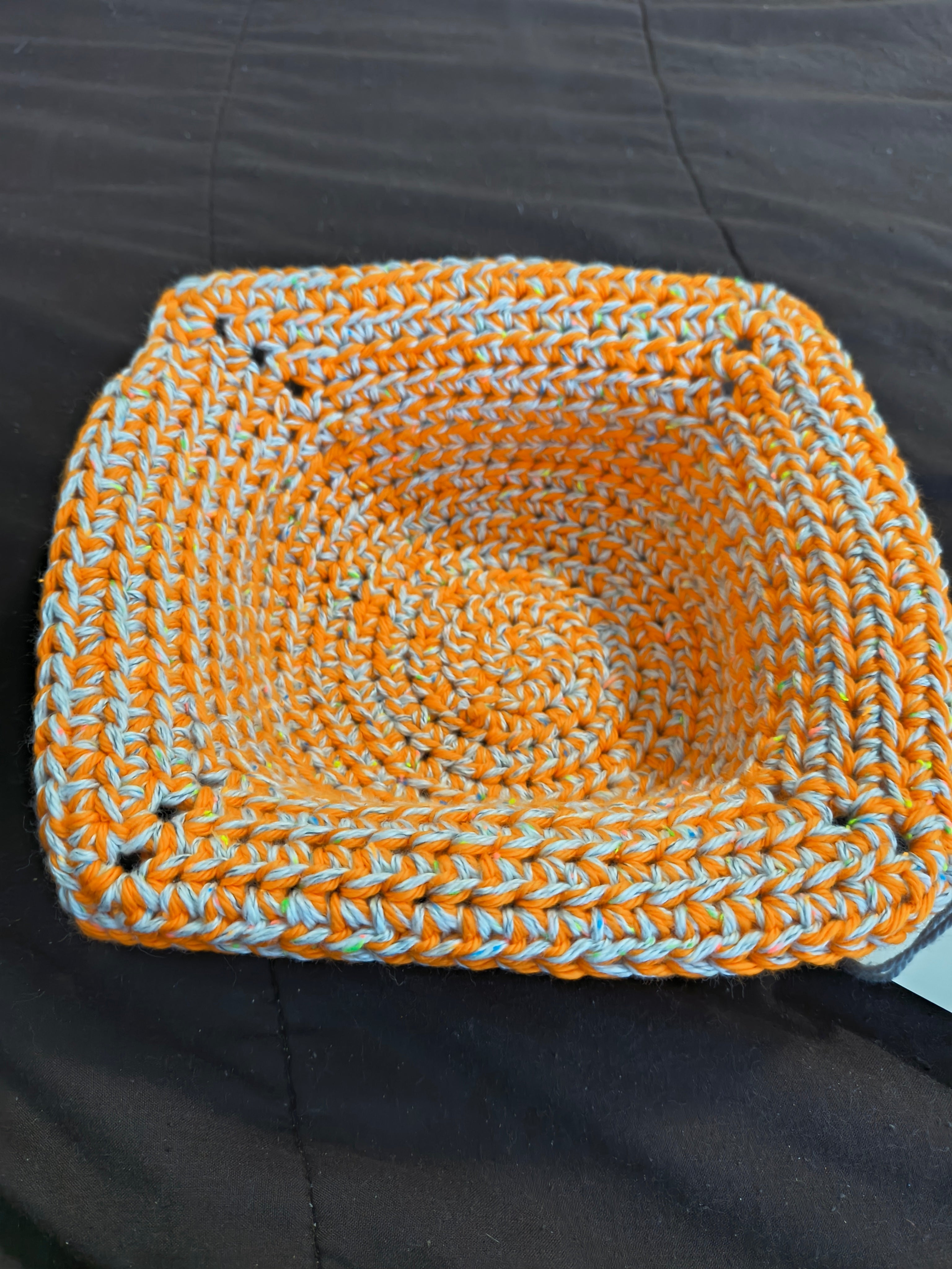 Handmade Crochet Microwave Bowl Cozy - Orange & Gray 100% Cotton