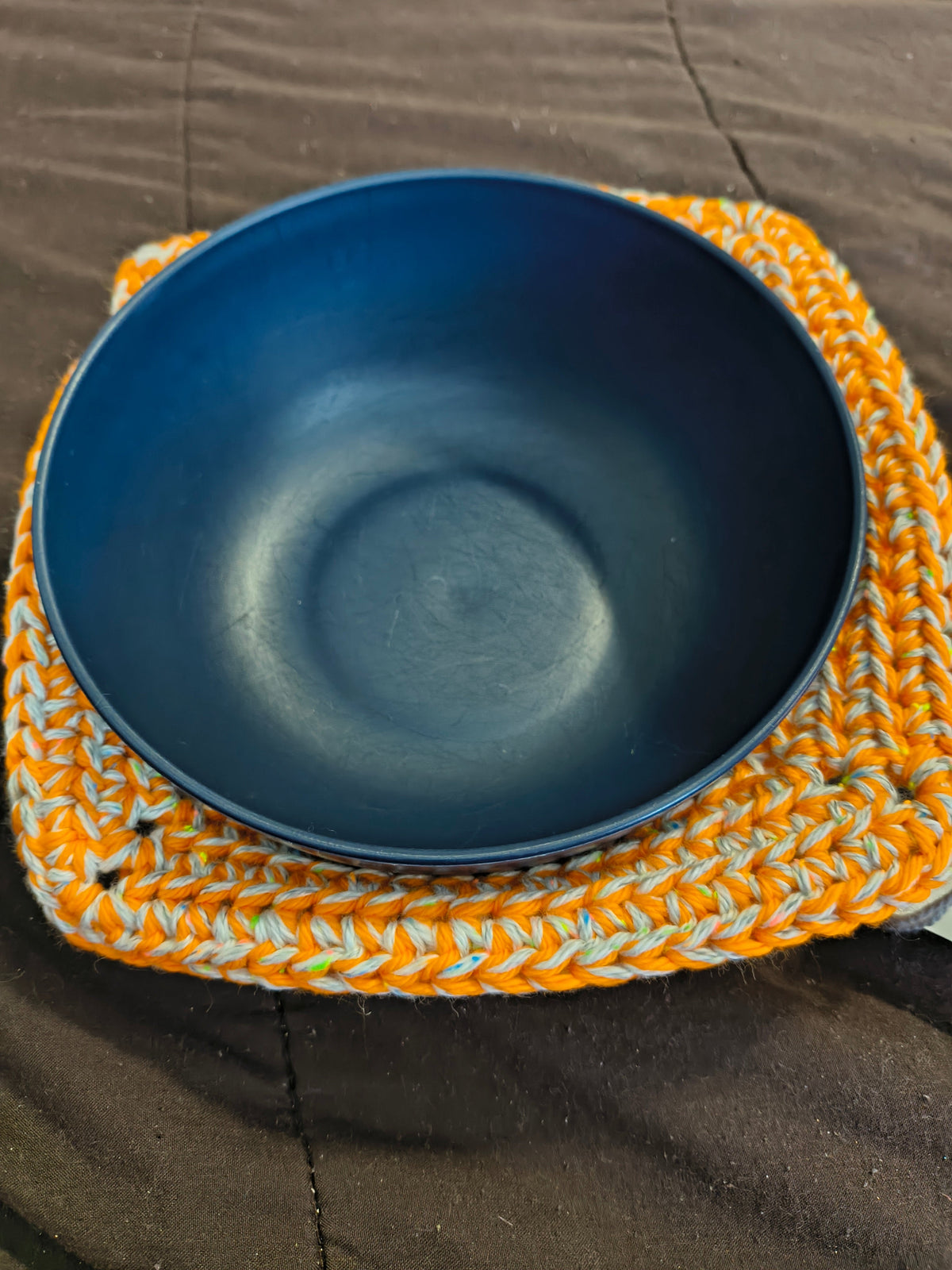 Handmade Crochet Microwave Bowl Cozy - Orange & Gray 100% Cotton