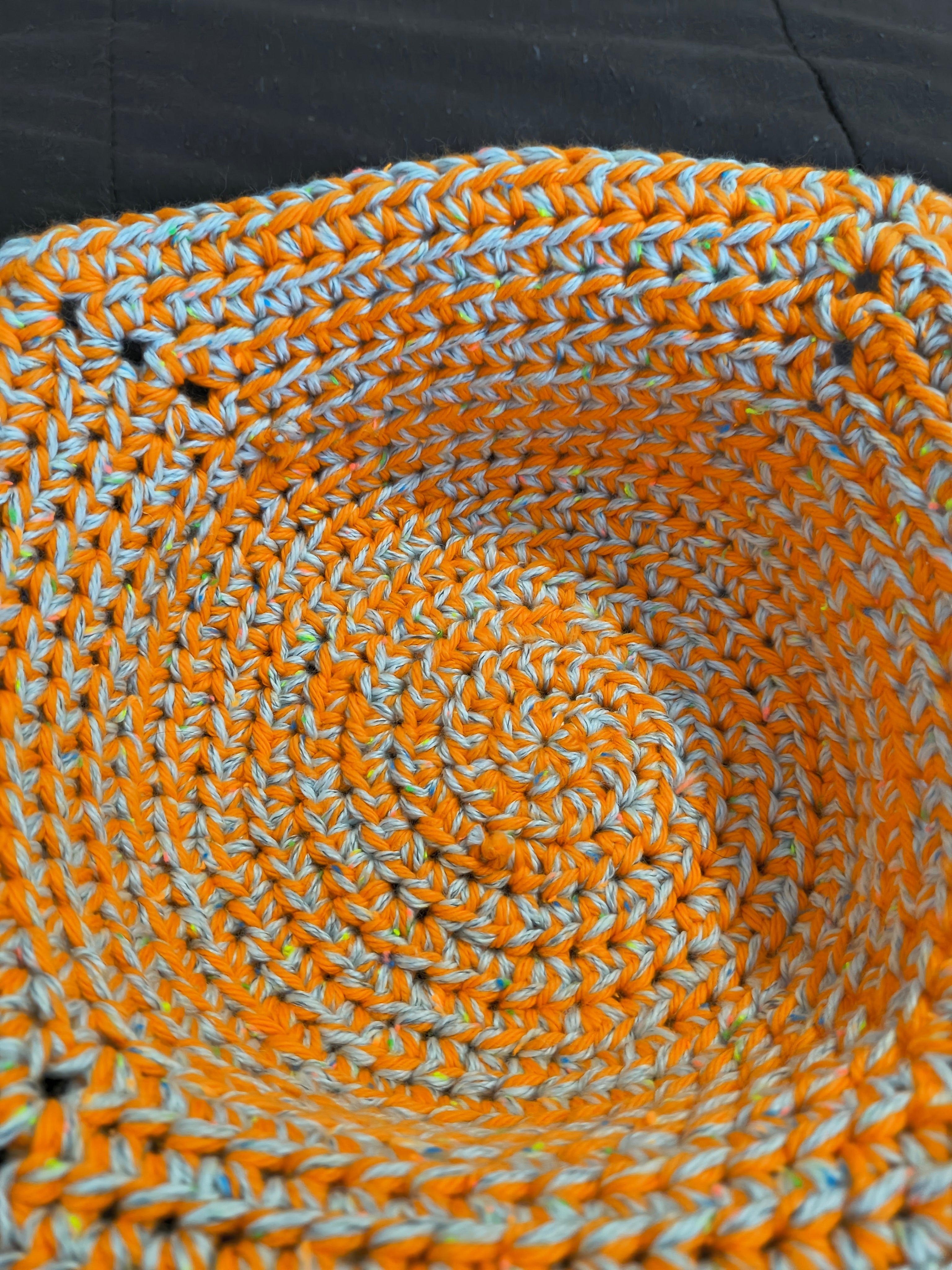Handmade Crochet Microwave Bowl Cozy - Orange & Gray 100% Cotton