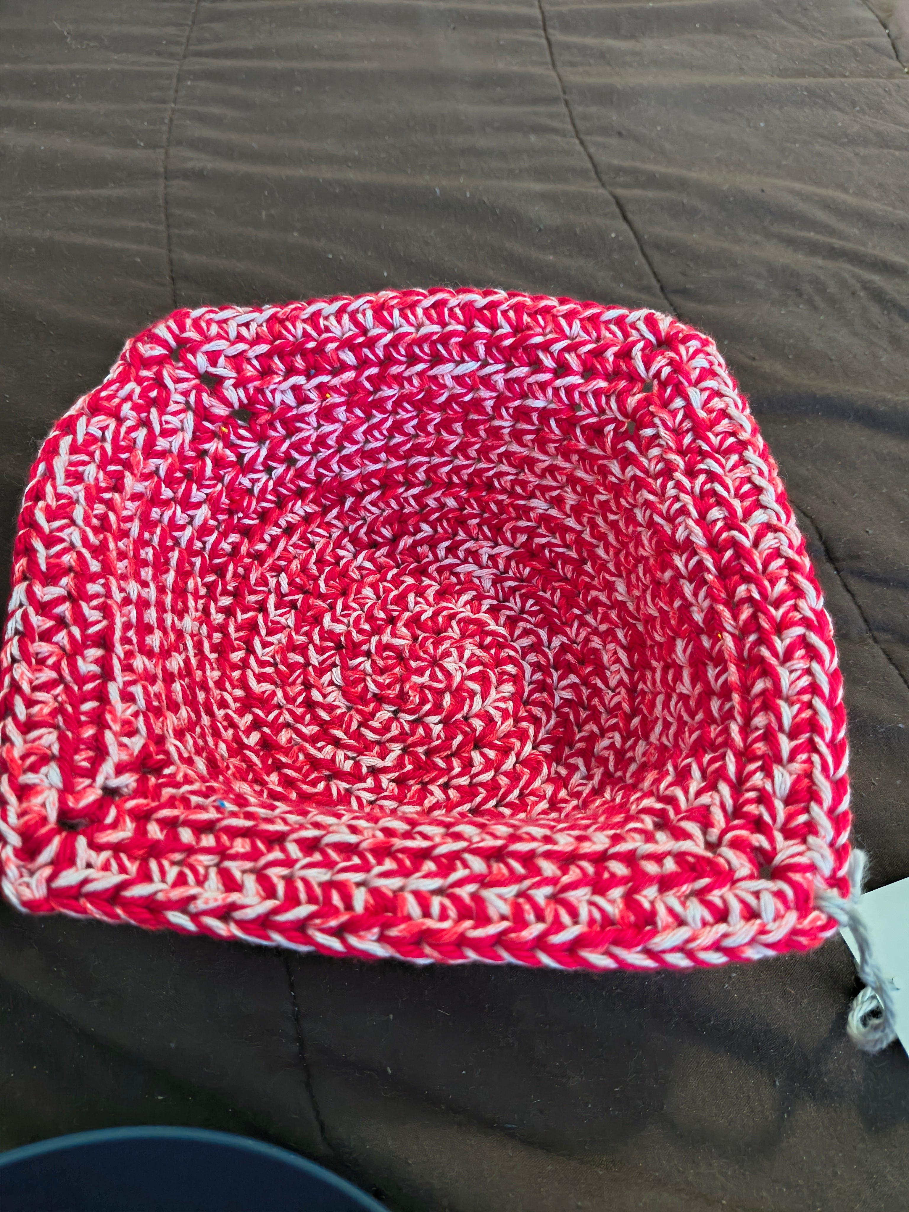 Handmade Crochet Microwave Bowl Cozy - Red & White 100% Cotton