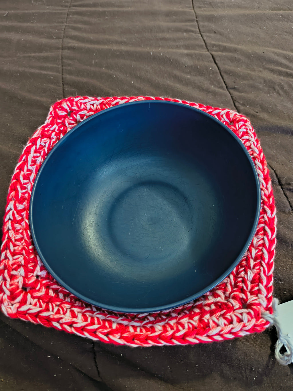Handmade Crochet Microwave Bowl Cozy - Red & White 100% Cotton
