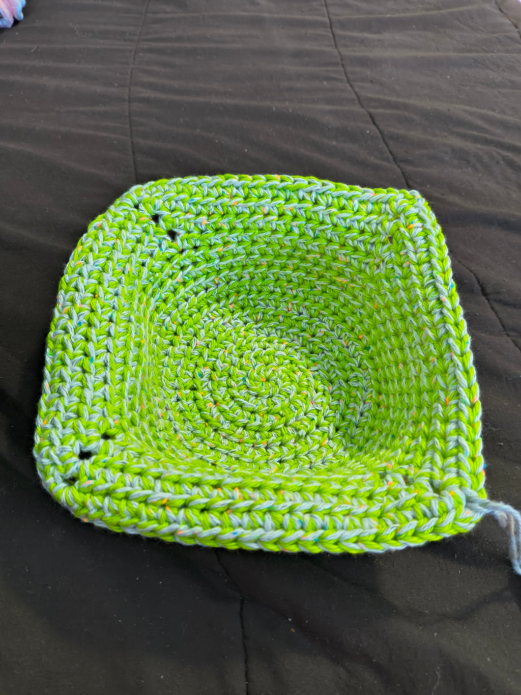Handmade Crochet Bowl Cozy - Neon Green & Gray 100% Cotton, Hot & Cold
