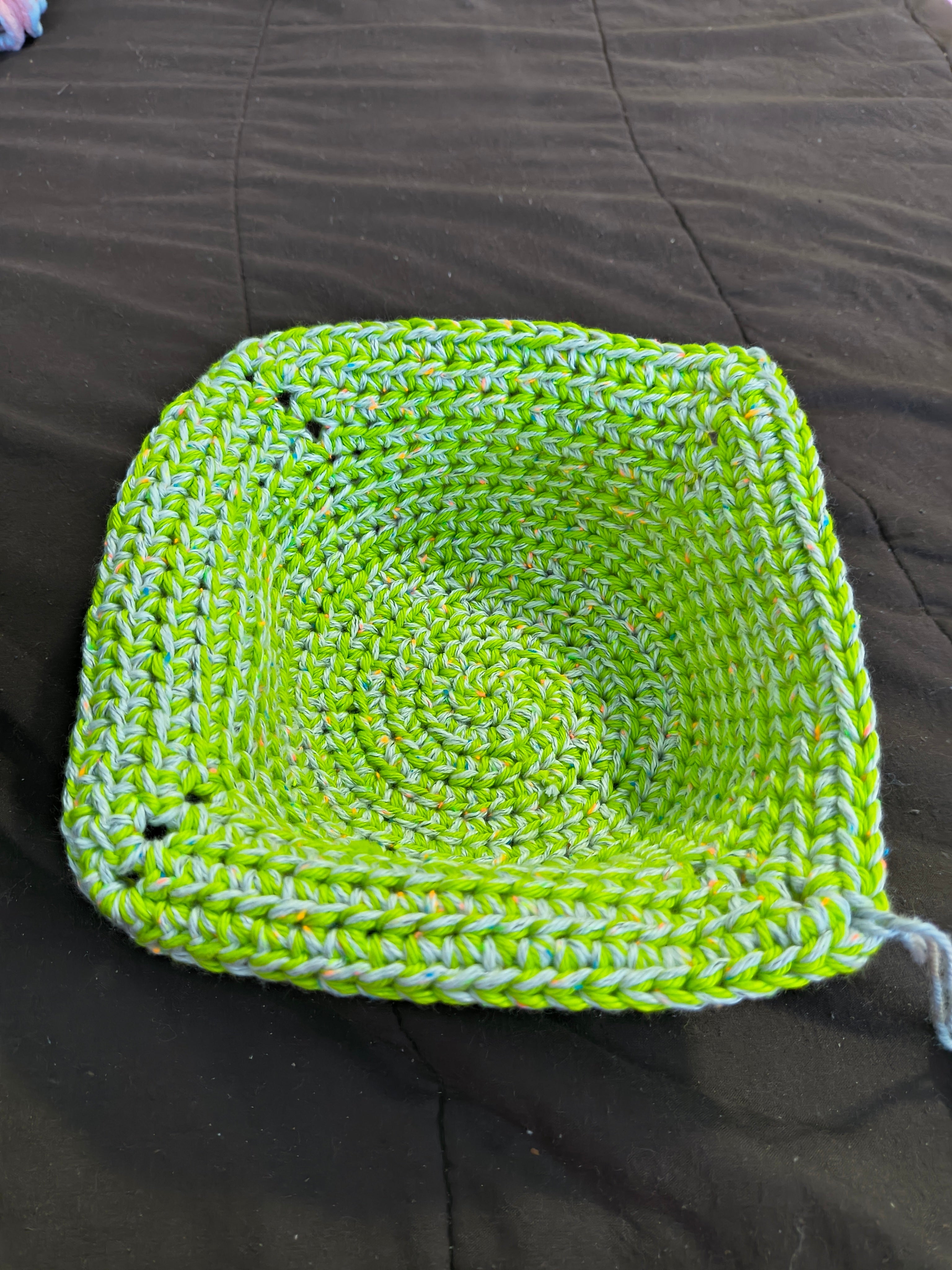 Handmade Crochet Bowl Cozy - Neon Green & Gray 100% Cotton, Hot & Cold