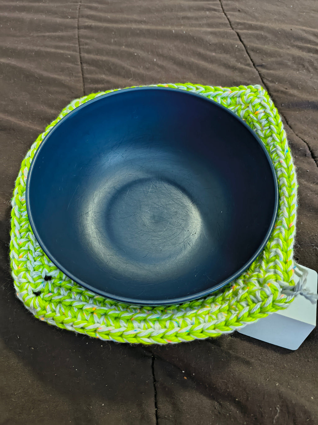 Handmade Crochet Bowl Cozy - Neon Green & Gray 100% Cotton, Hot & Cold