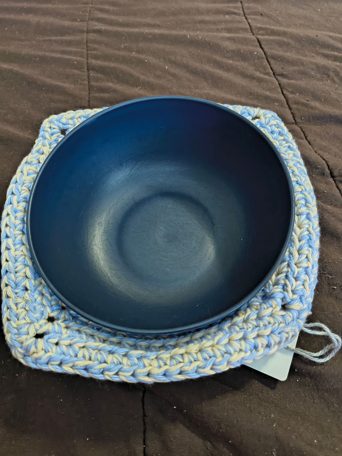 Handmade Crochet Bowl Cozy - Baby Blue & Cream 100% Cotton, Hot & Cold