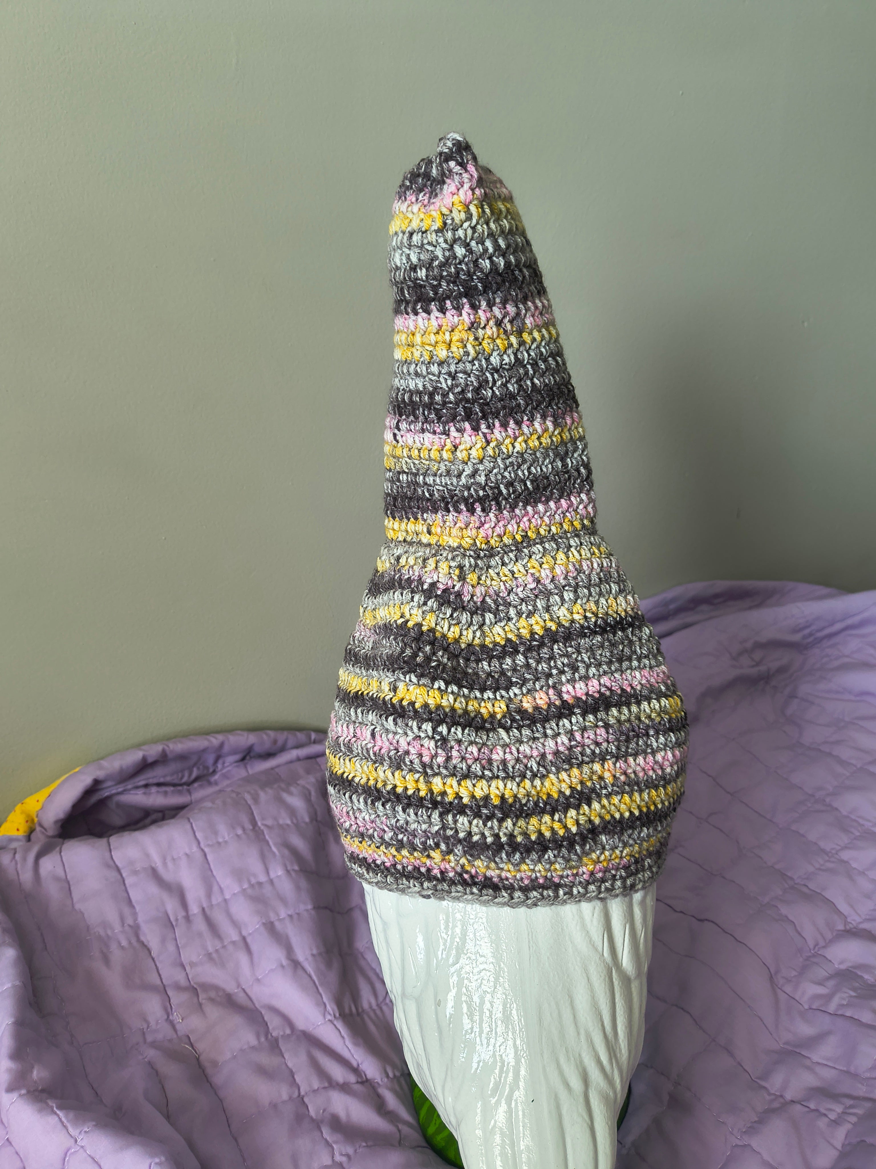 19.6-21" Handmade Crochet Porch Goose Hoodie - Gray Yellow Pink Variegated