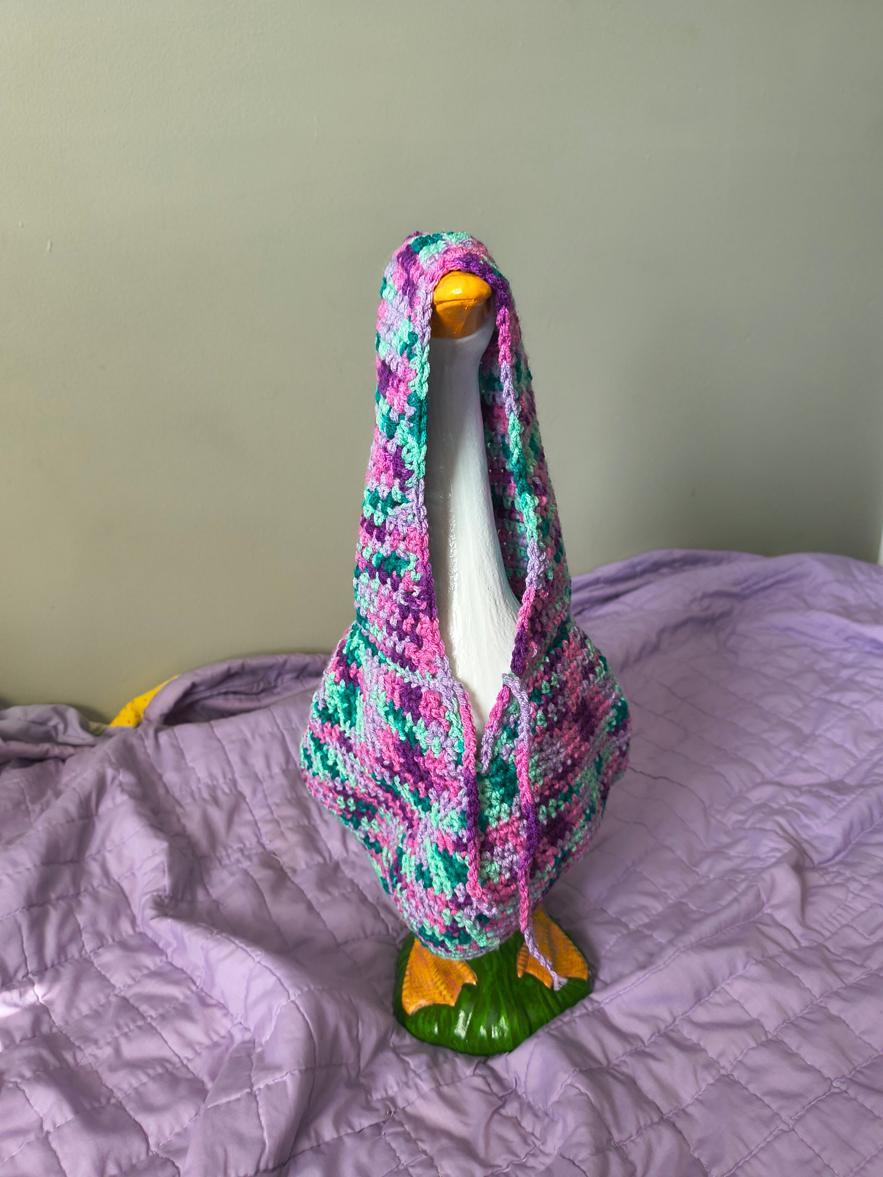 23" Handmade Crochet Porch Goose Hoodie - Pink Teal Purple Multicolor