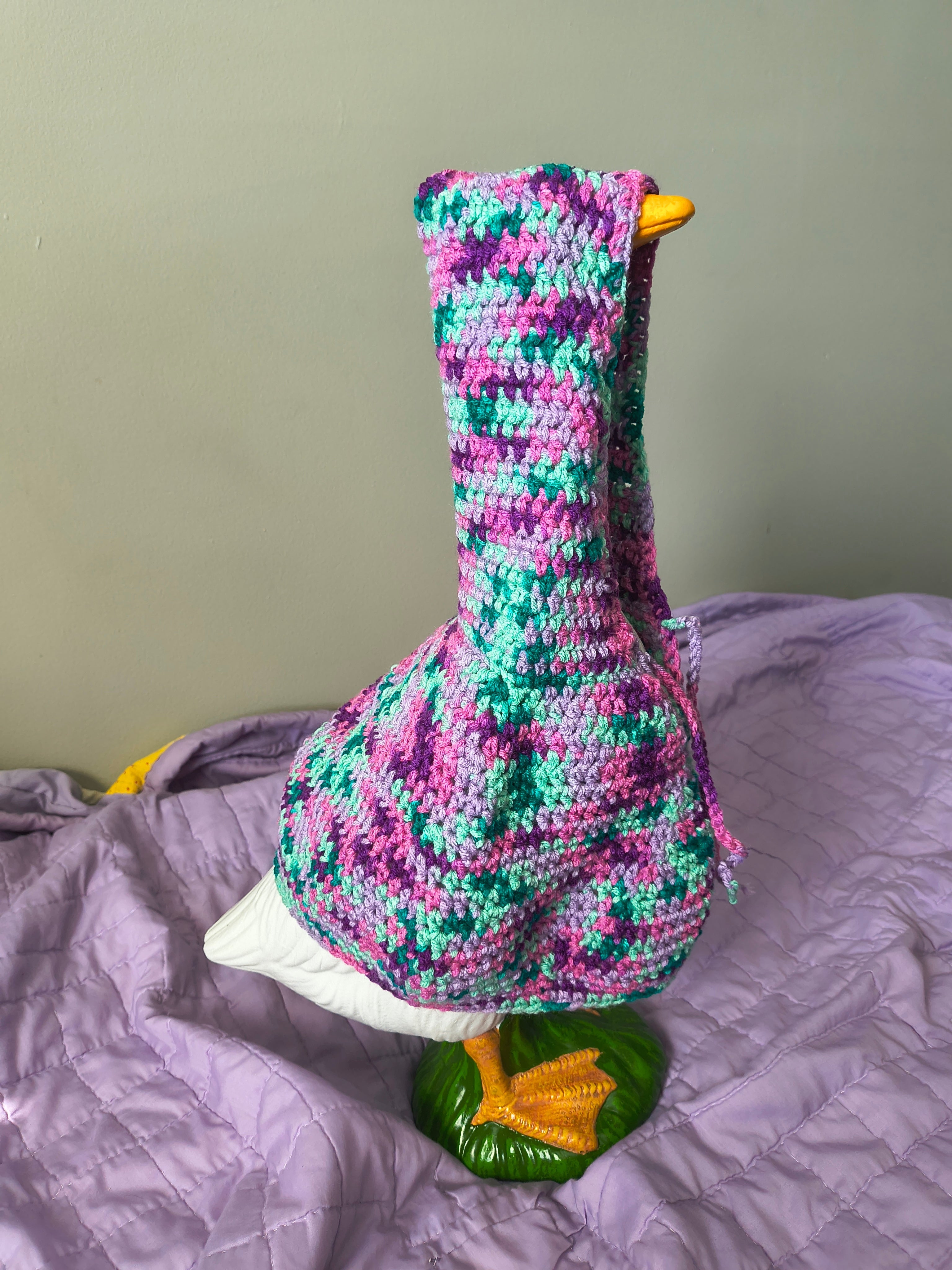 23" Handmade Crochet Porch Goose Hoodie - Pink Teal Purple Multicolor