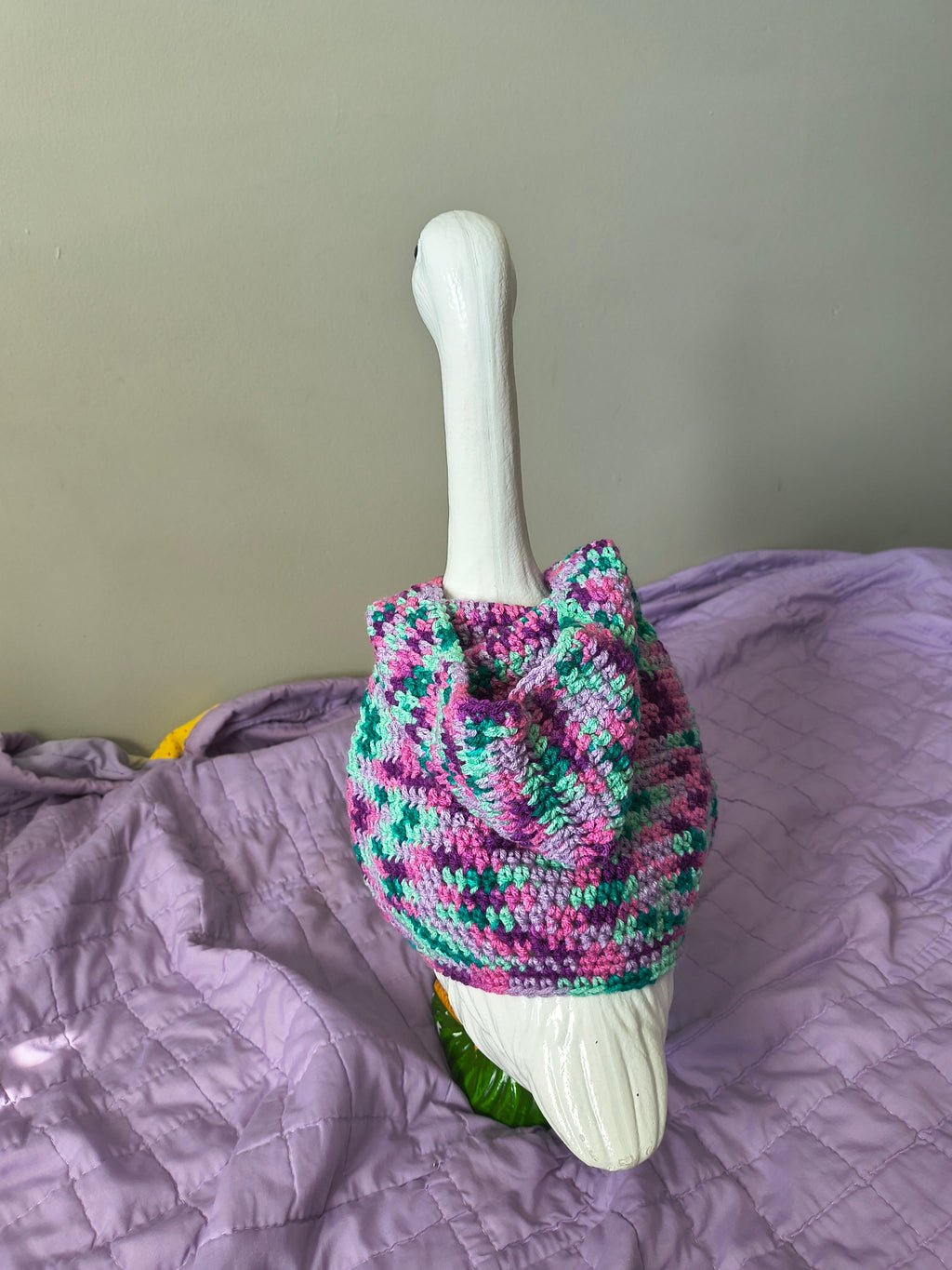 23" Handmade Crochet Porch Goose Hoodie - Pink Teal Purple Multicolor