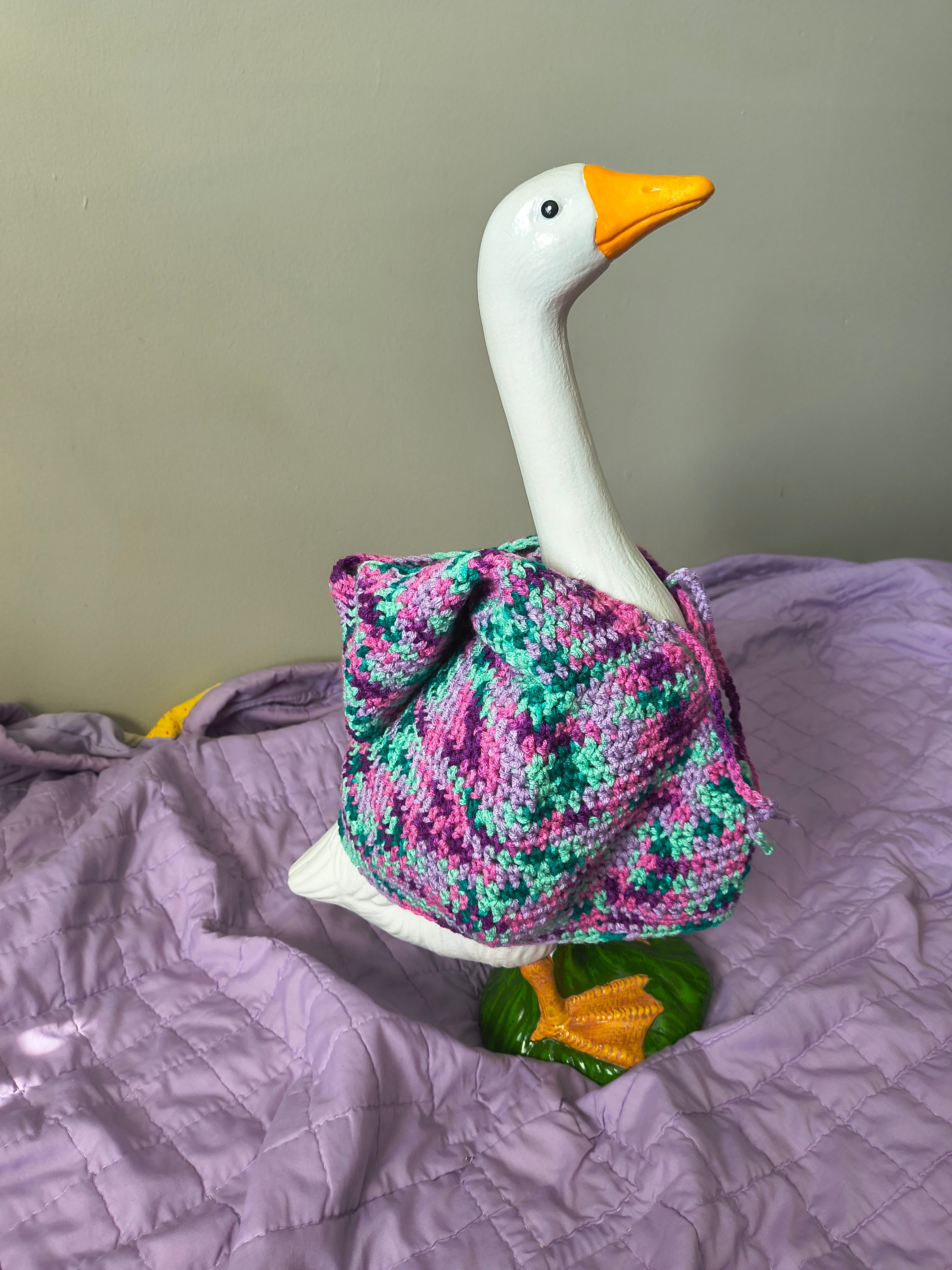 23" Handmade Crochet Porch Goose Hoodie - Pink Teal Purple Multicolor