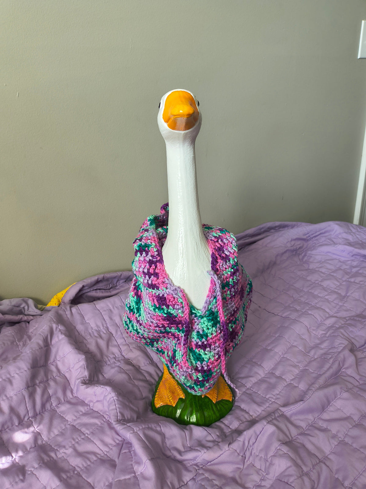 23" Handmade Crochet Porch Goose Hoodie - Pink Teal Purple Multicolor