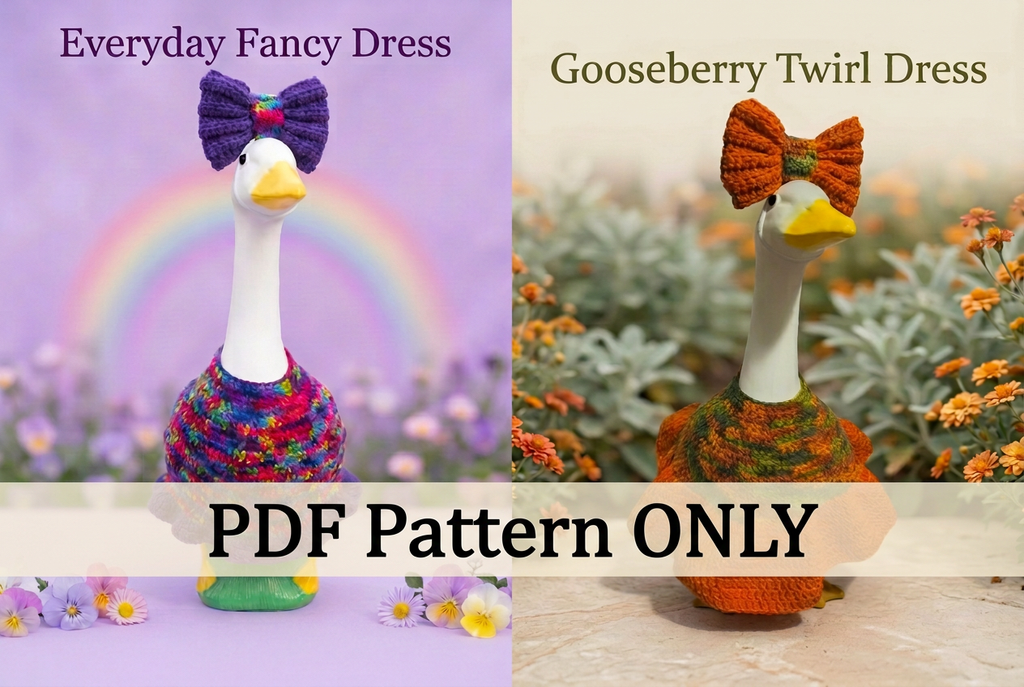 Both goose dresses side by side with PDF Pattern ONLY written across the photo