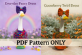 Both goose dresses side by side with PDF Pattern ONLY written across the photo