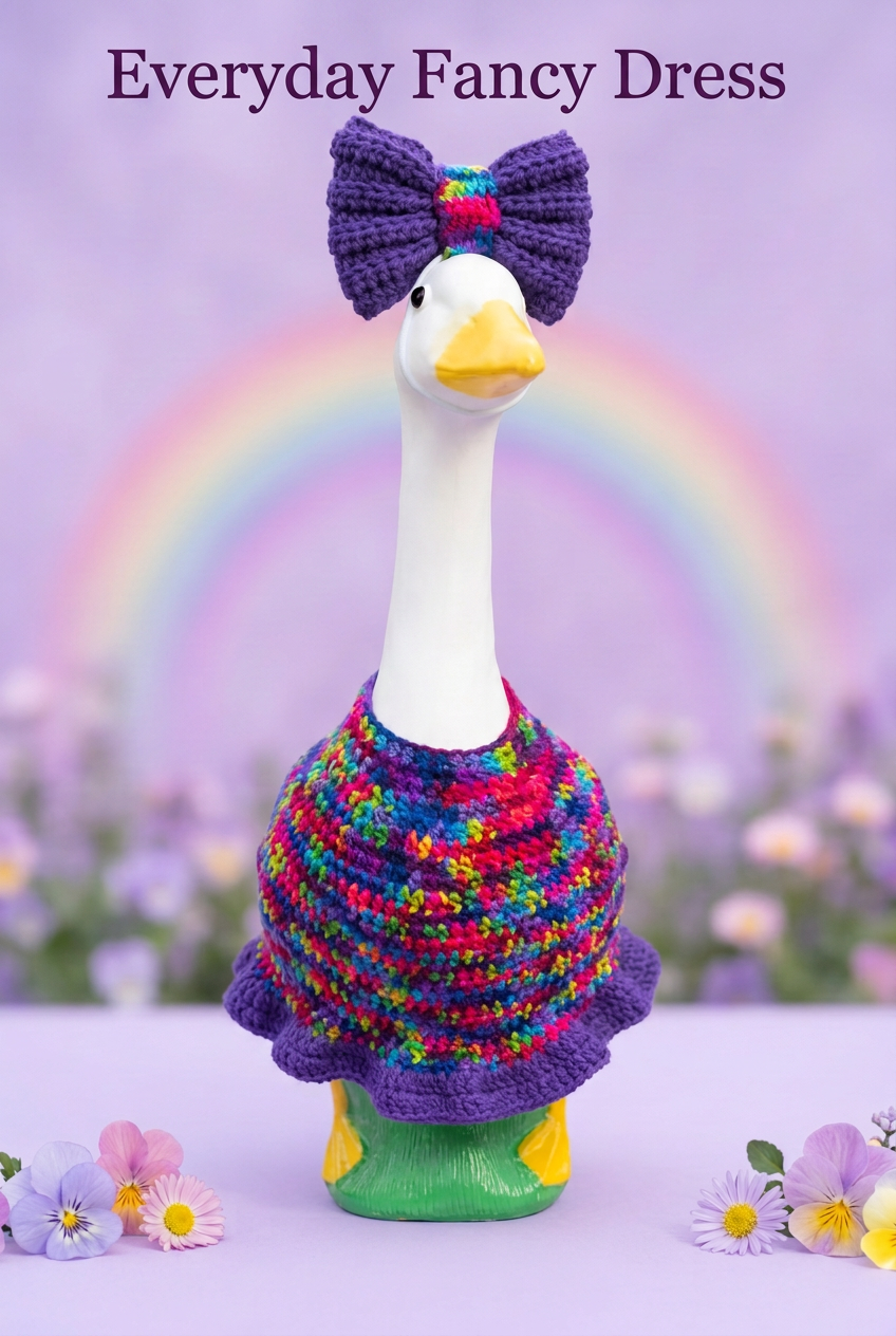 Lavender rainbow background with Everyday Fancy Dress lettering