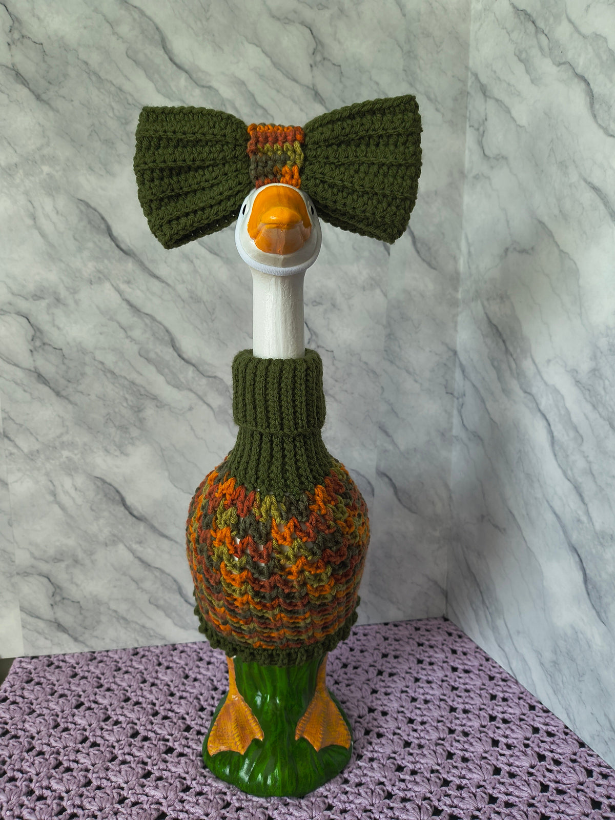 19.6-21" Porch Goose Turtleneck Sweater and Bow/Bowtie Set