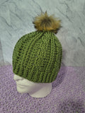 Crochet Cables Beanie – Light Sage with Removable Pompom