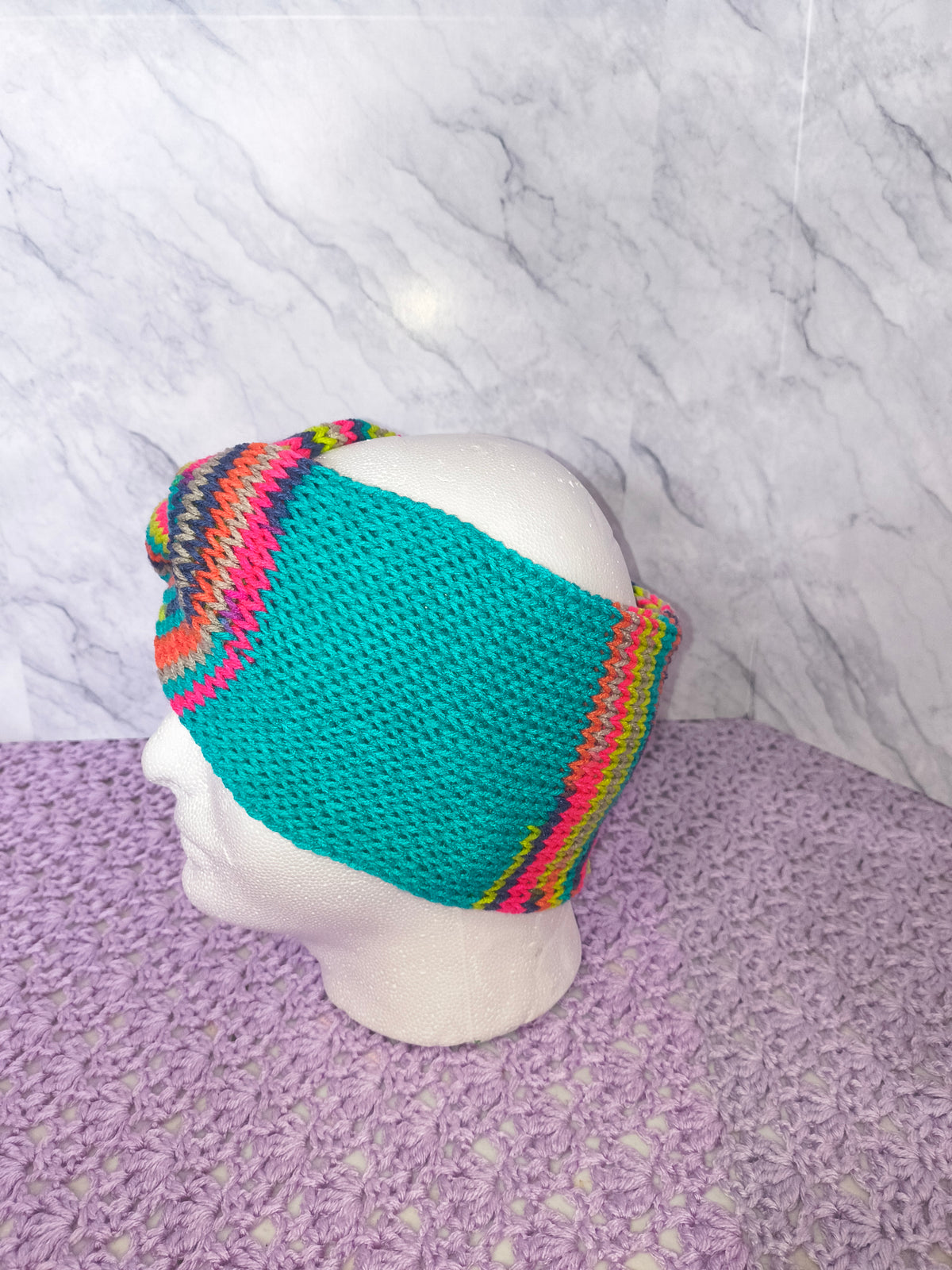 Twisted Knit Ear Warmer – Lime & Teal Multicolor