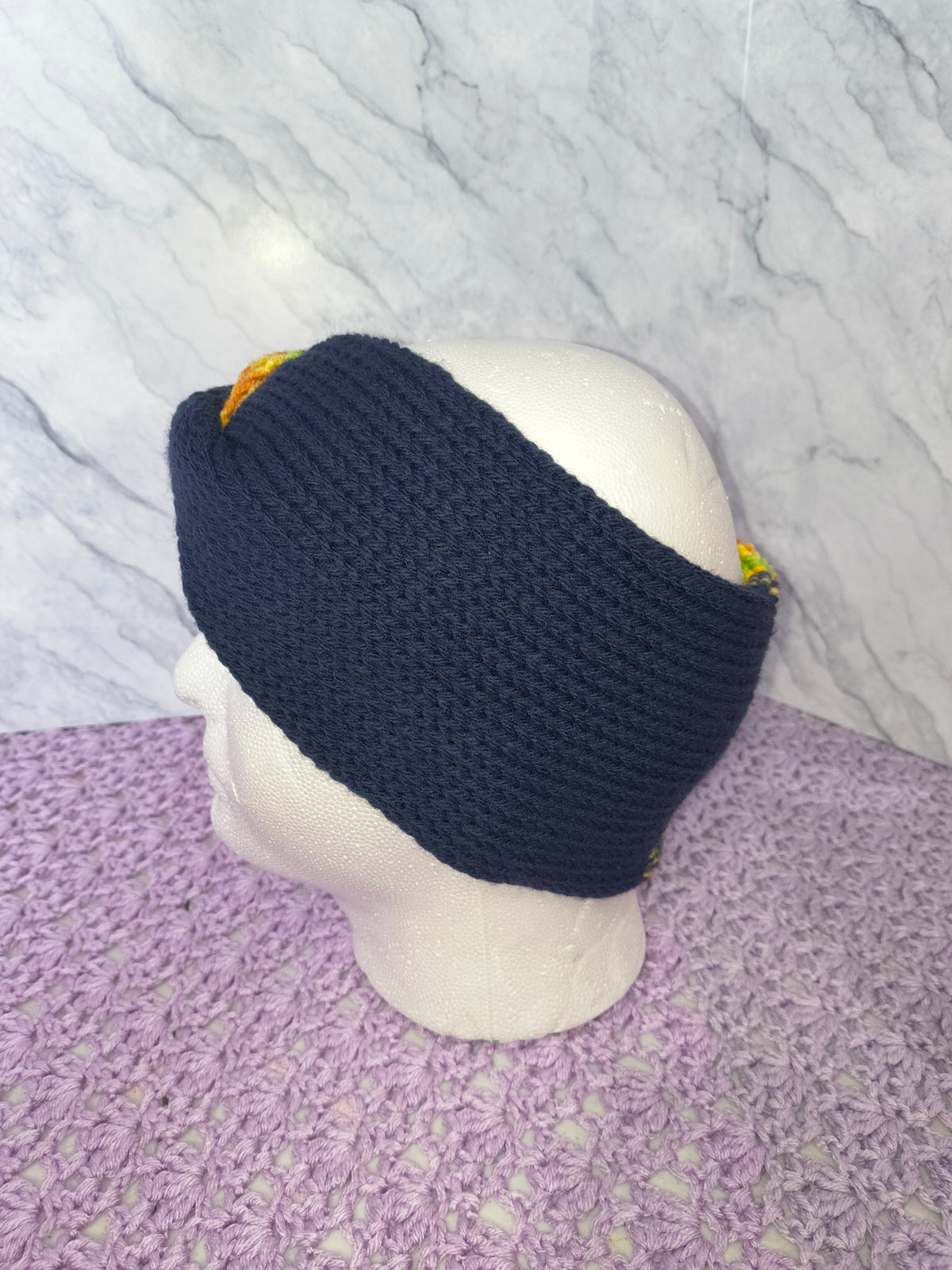 Twisted Knit Ear Warmer – Navy & Golden Multicolor