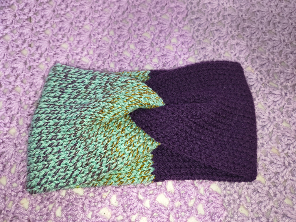 Twisted Knit Ear Warmer – Minty Green & Plum Color Block