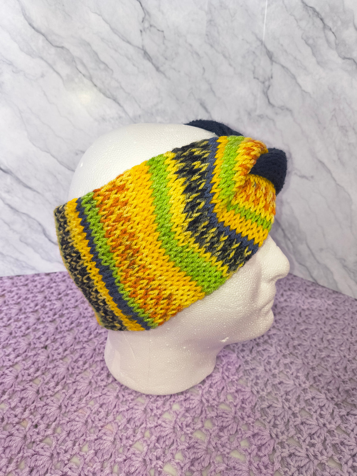 Twisted Knit Ear Warmer – Navy & Golden Multicolor