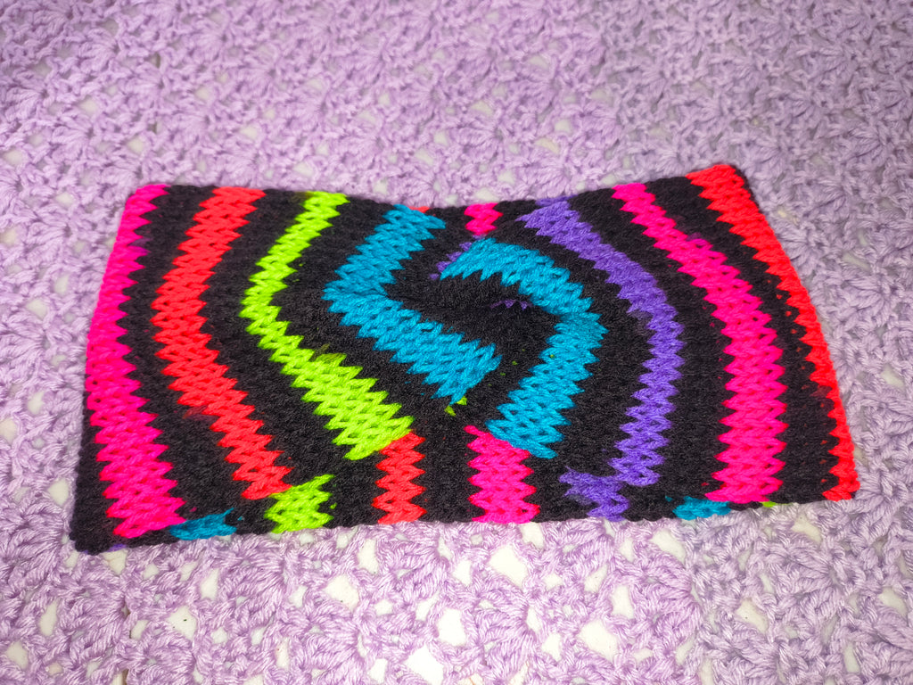 Twisted Knit Ear Warmer – Black & Bright Stripes