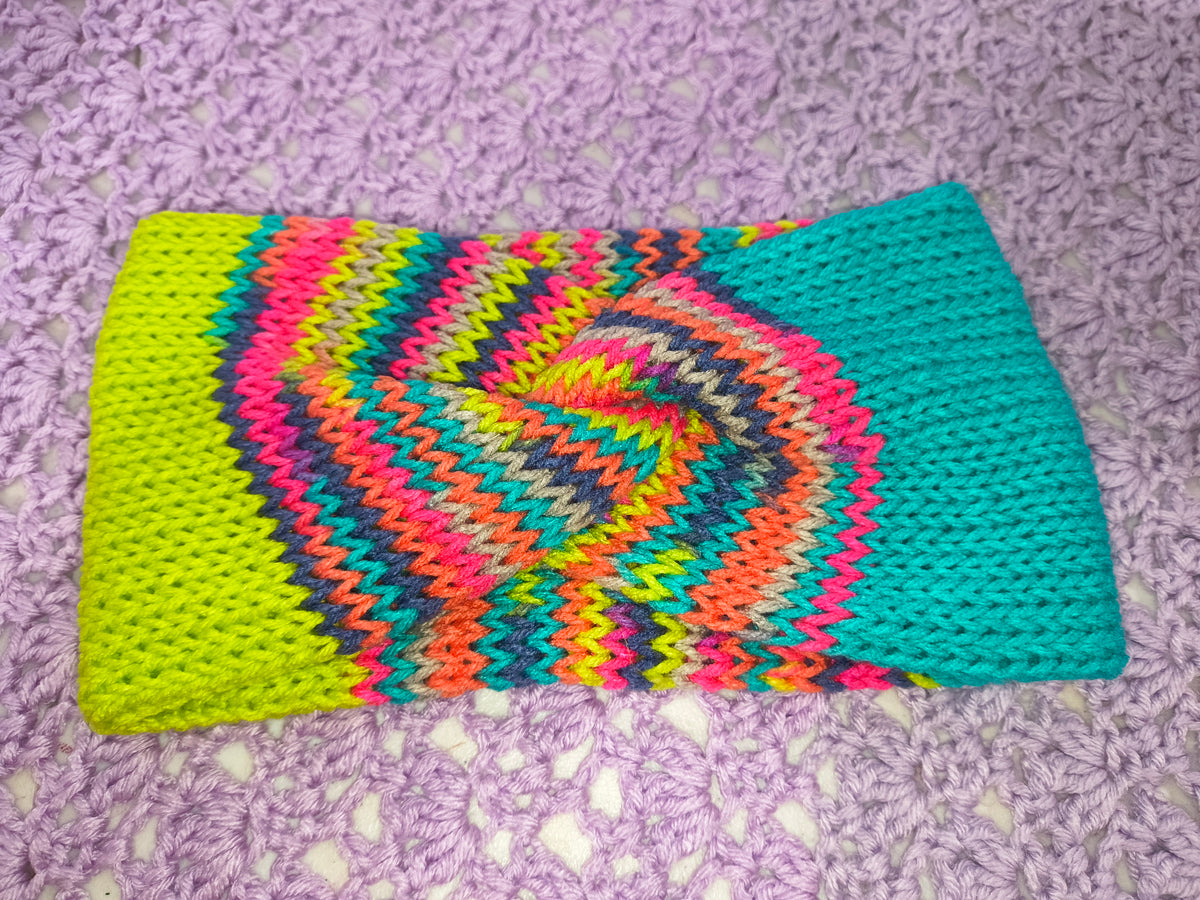 Twisted Knit Ear Warmer – Lime & Teal Multicolor