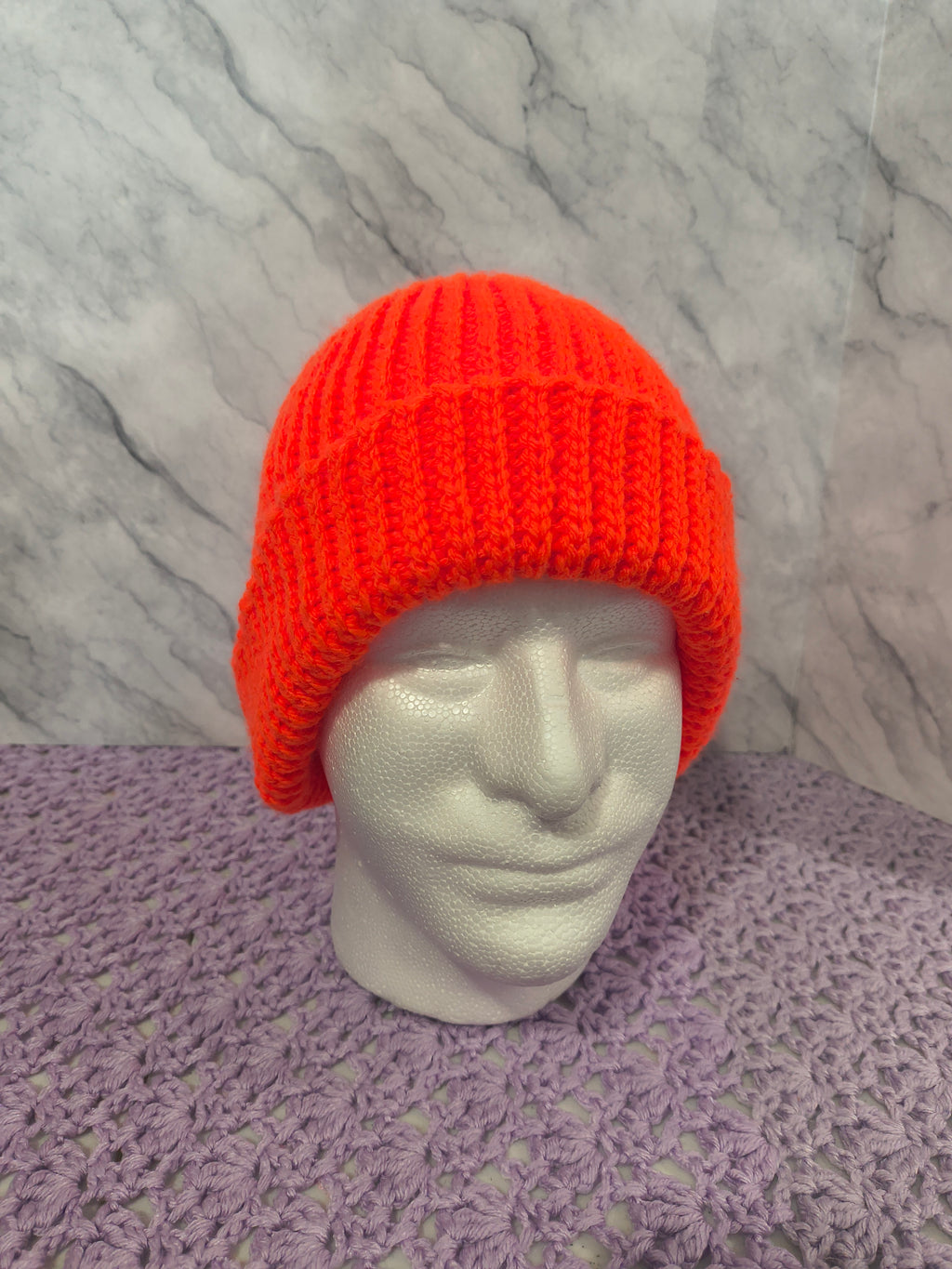 Knit-Look Crochet Beanie – Safety/Neon Orange