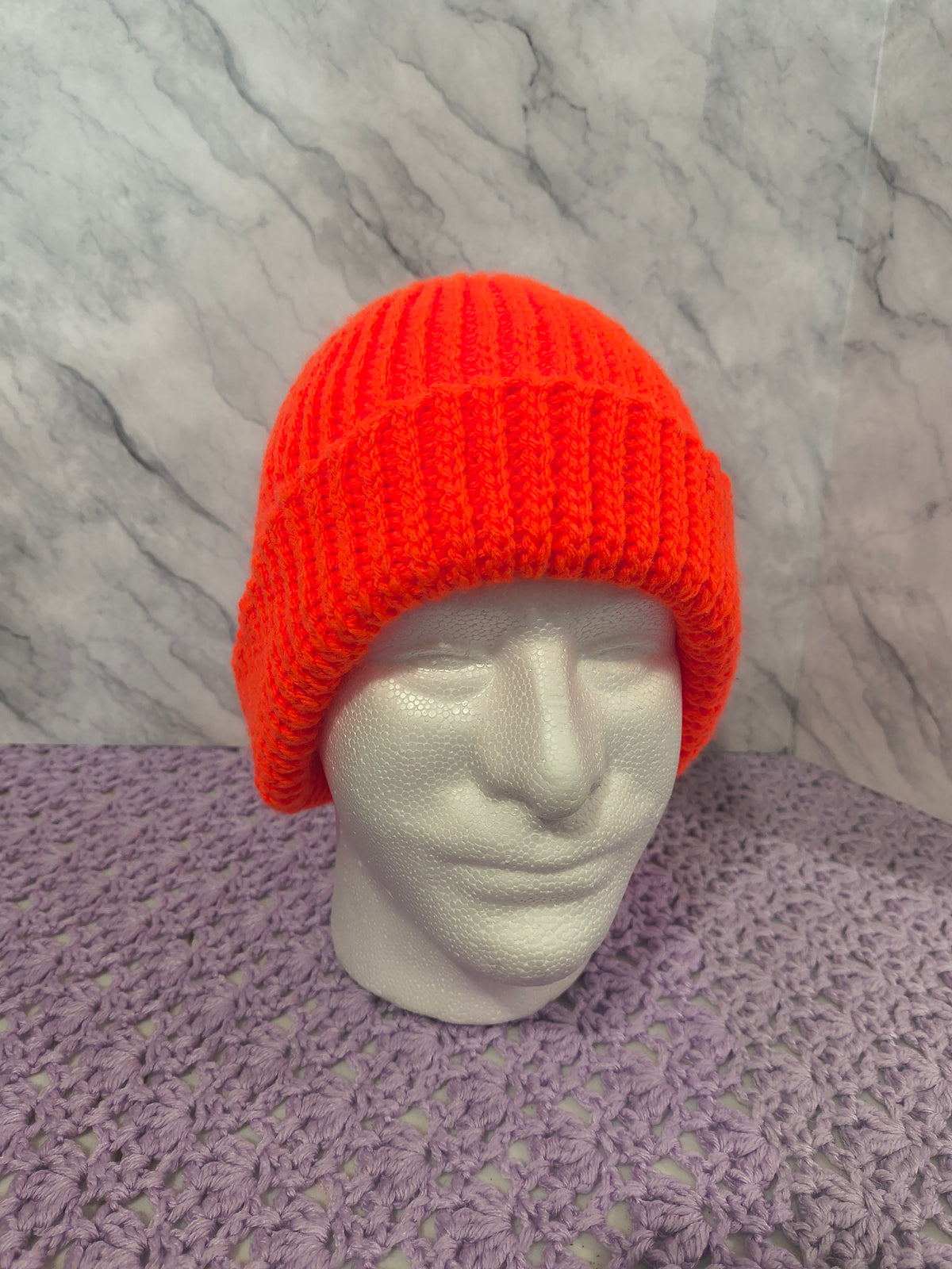 Knit-Look Crochet Beanie – Safety/Neon Orange