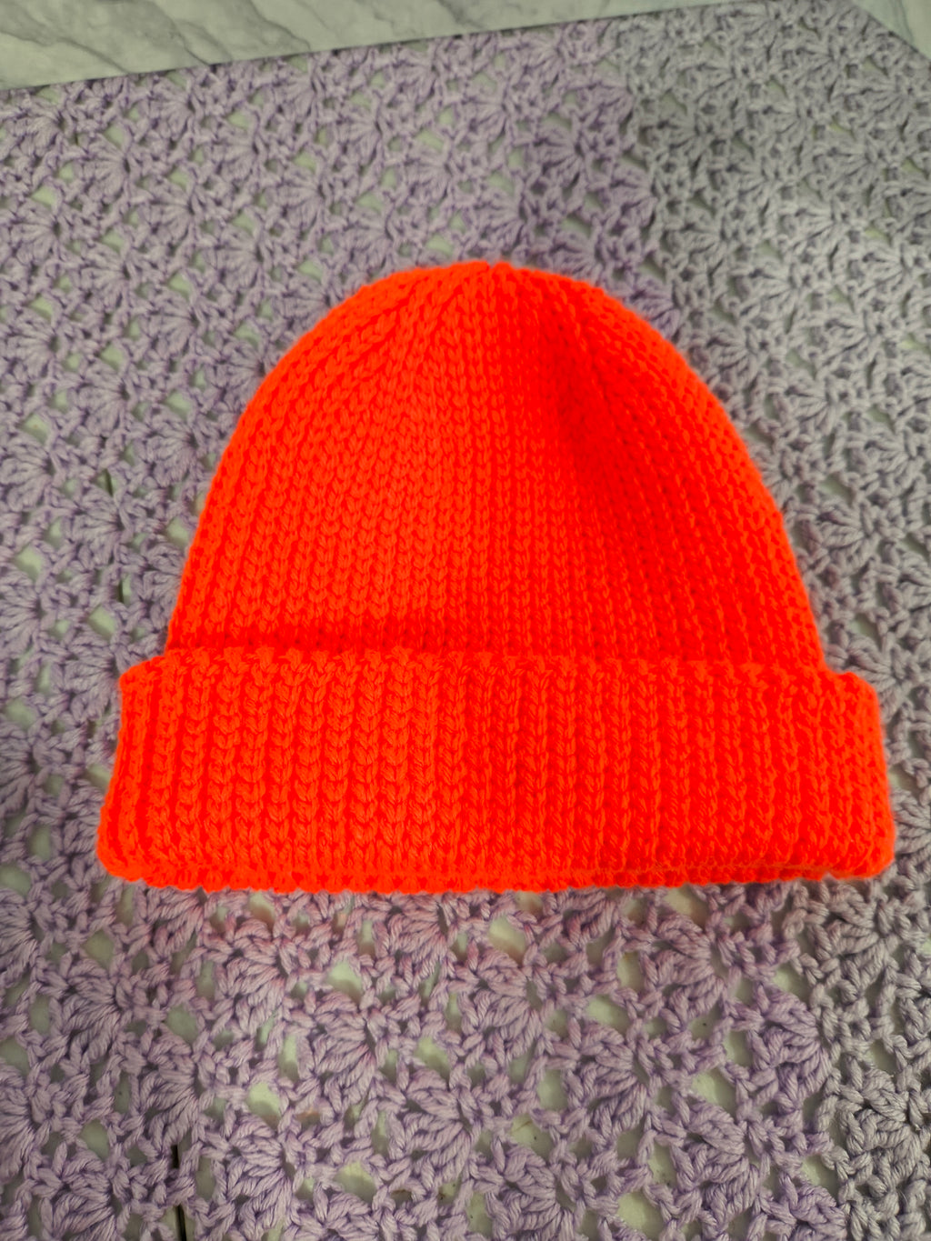 Knit-Look Crochet Beanie – Safety/Neon Orange