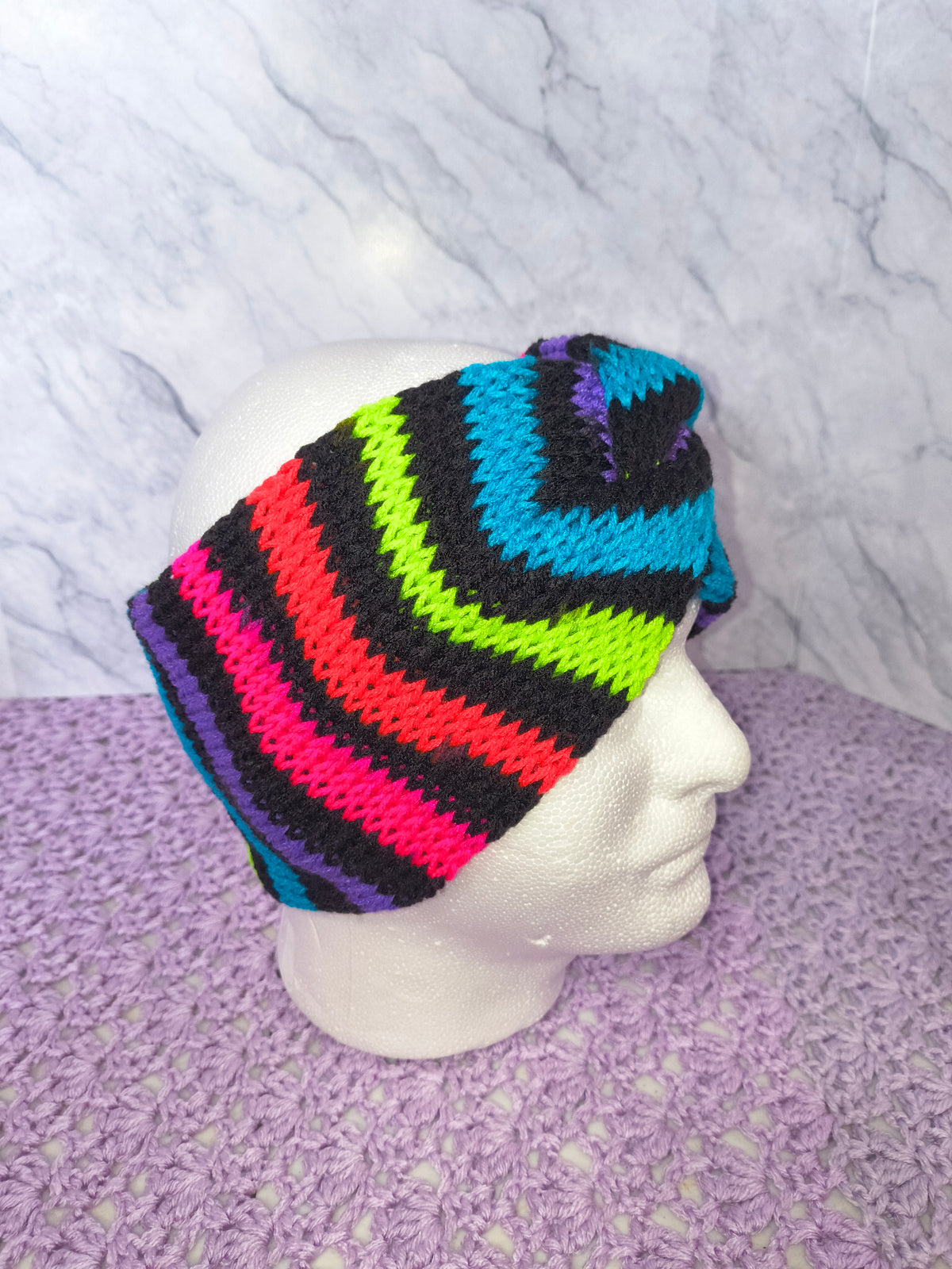Twisted Knit Ear Warmer – Black & Bright Stripes