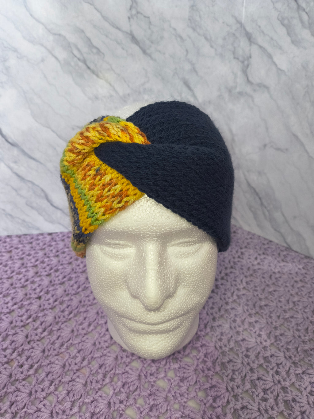 Twisted Knit Ear Warmer – Navy & Golden Multicolor