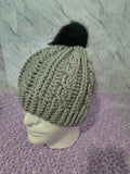 Crochet Cables Beanie – Graymist with Removable Pompom
