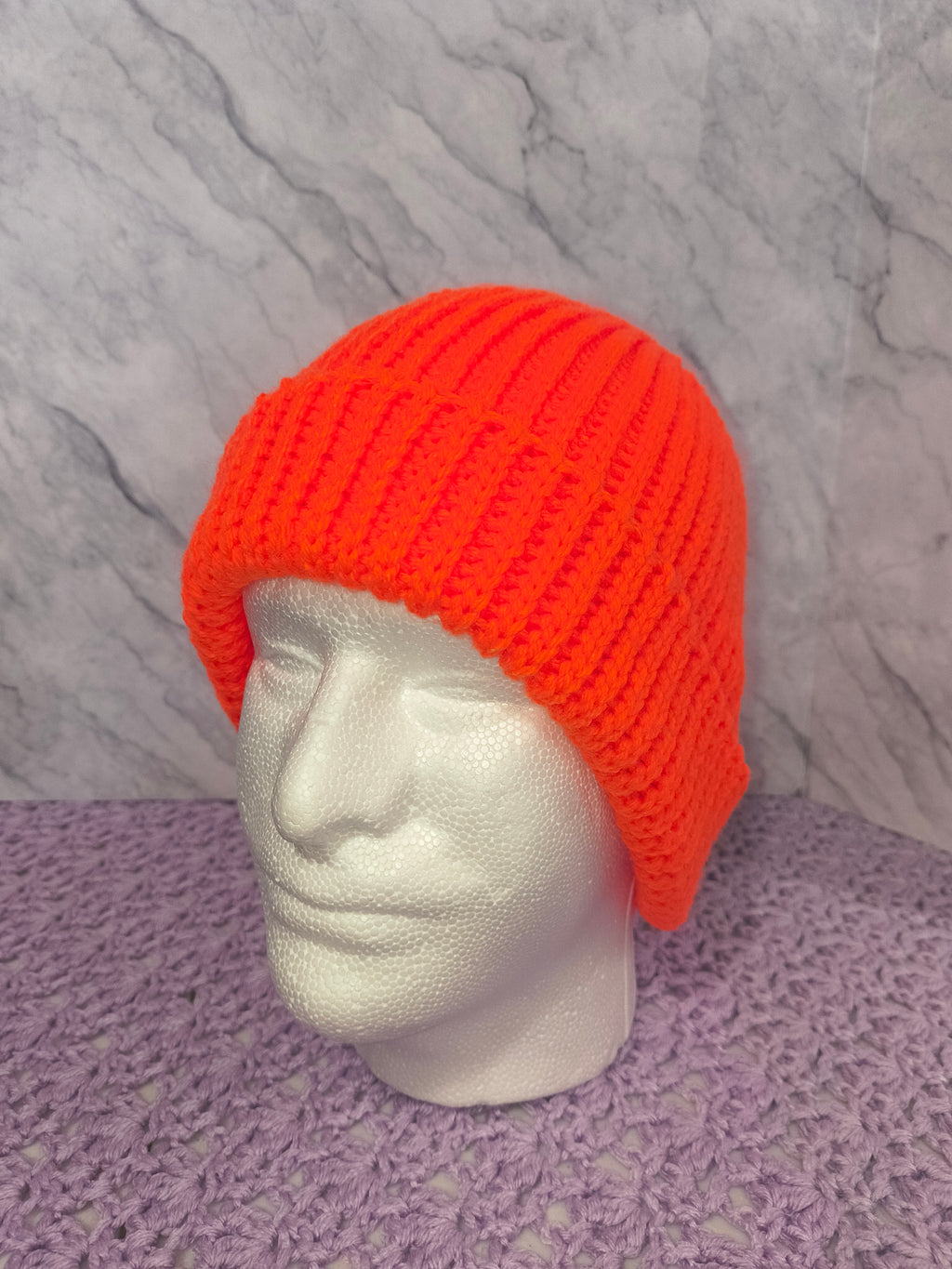 Knit-Look Crochet Beanie – Safety/Neon Orange