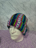 Knit-Look Crochet Beanie – Bright Multicolor Stripes