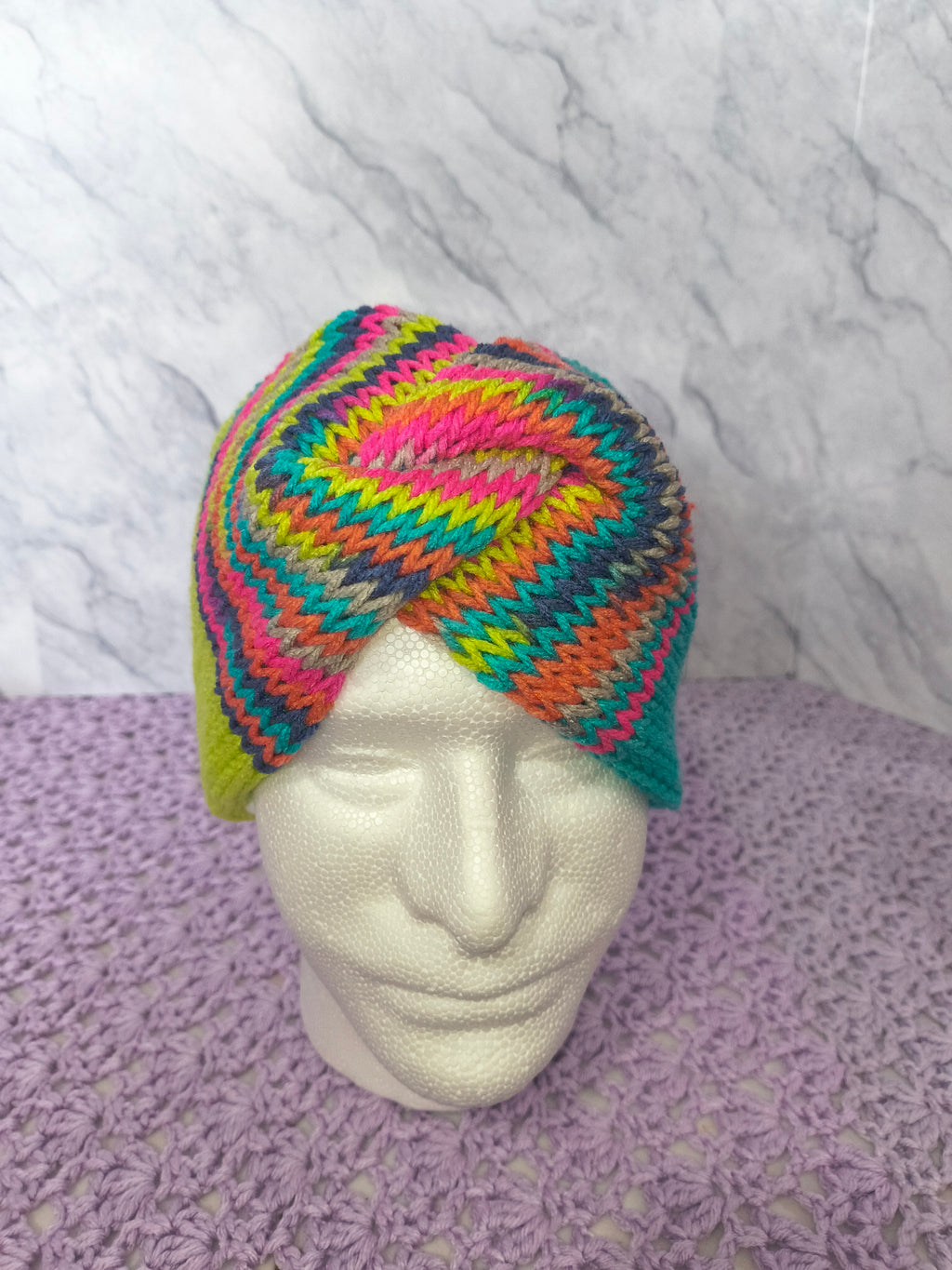 Twisted Knit Ear Warmer – Lime & Teal Multicolor