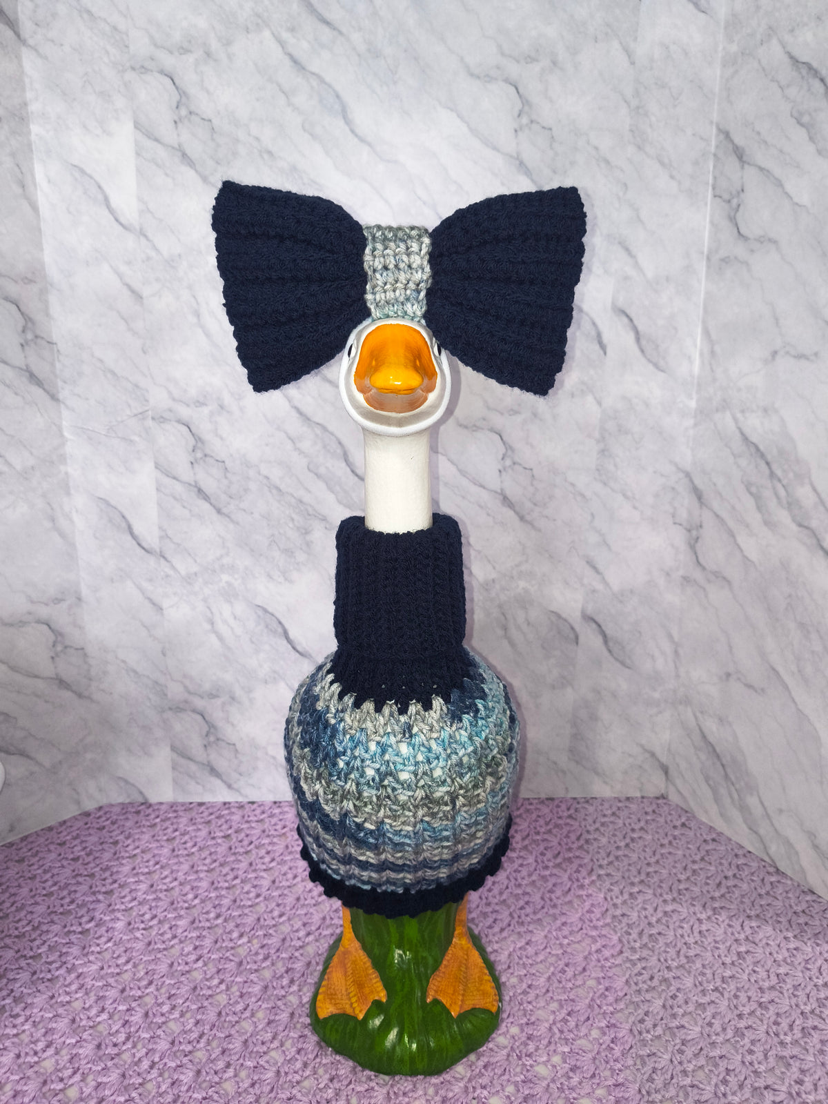 19.6–21" Porch Goose Turtleneck Sweater and Bow Set – Navy & Blue-Gray