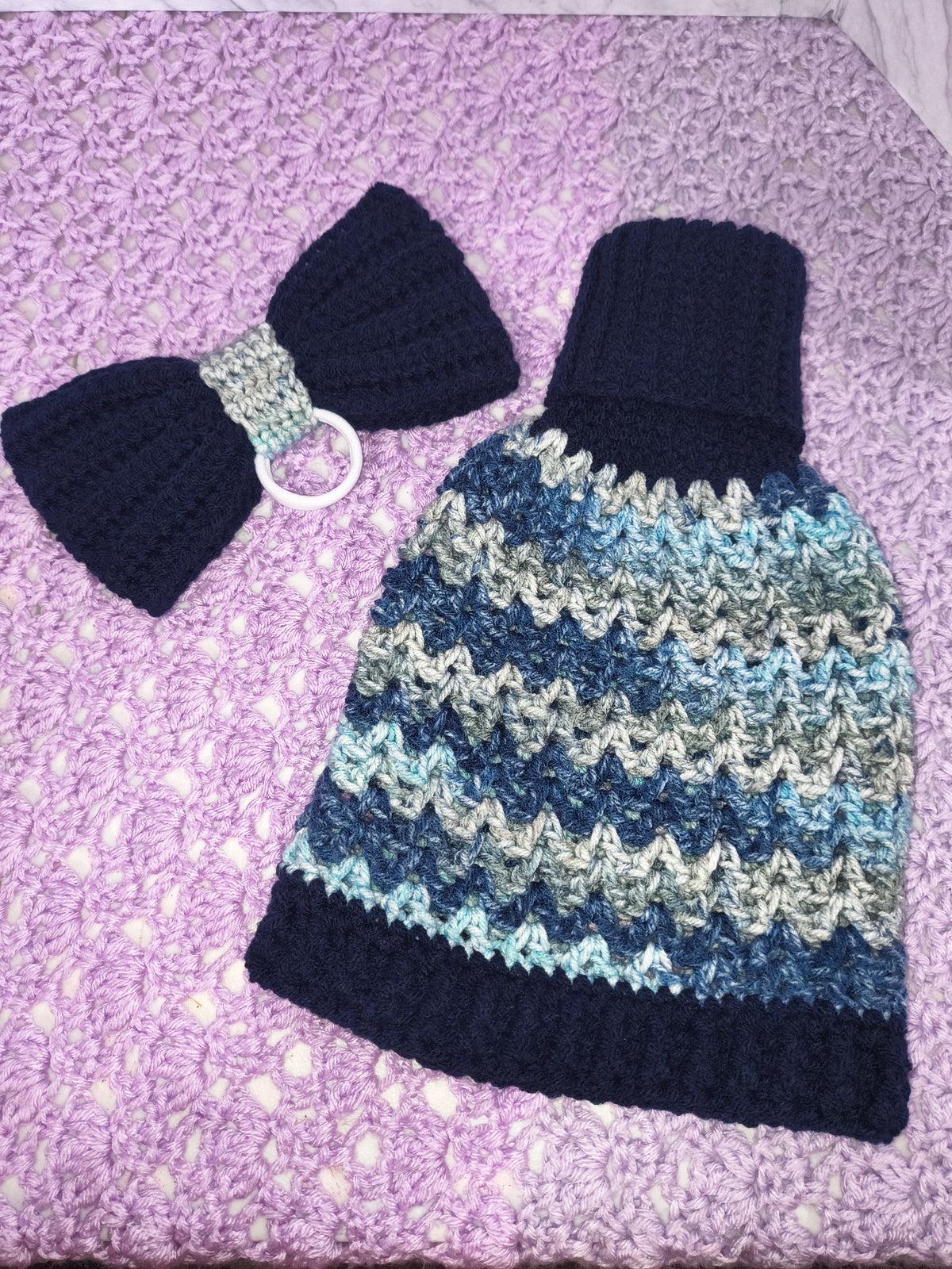 19.6–21" Porch Goose Turtleneck Sweater and Bow Set – Navy & Blue-Gray