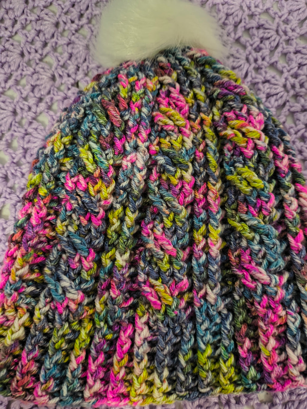 Crochet Cables Beanie – Paint Party with Removable Pompom