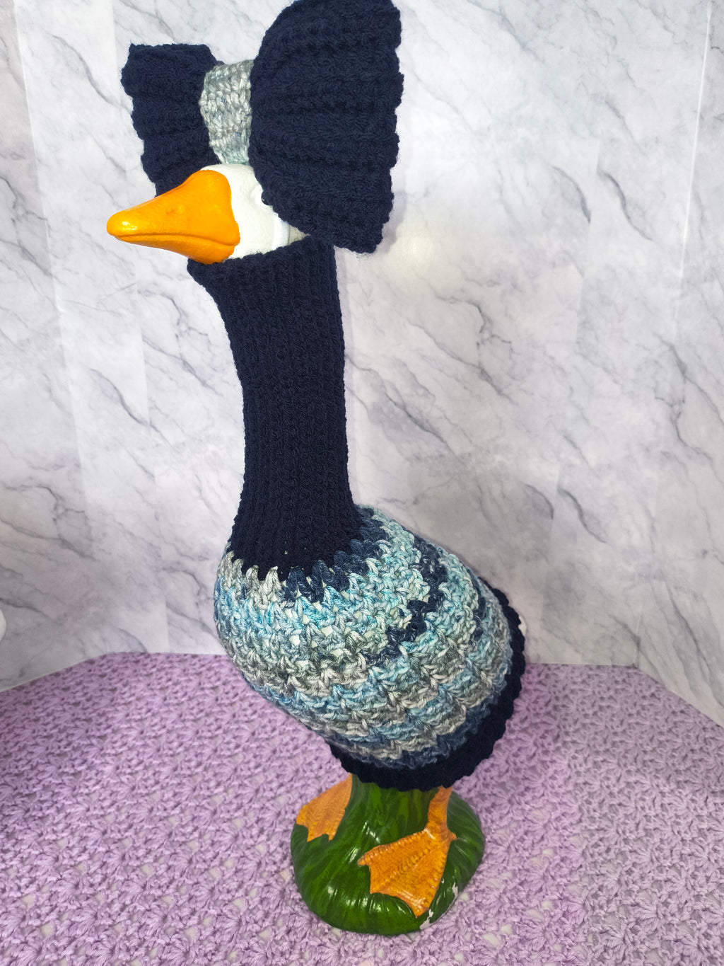 19.6–21" Porch Goose Turtleneck Sweater and Bow Set – Navy & Blue-Gray