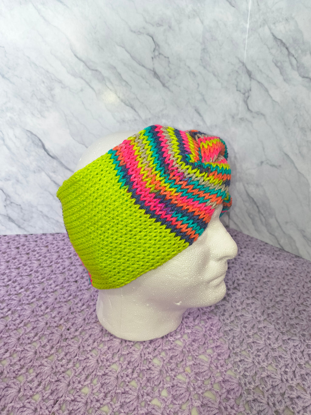 Twisted Knit Ear Warmer – Lime & Teal Multicolor