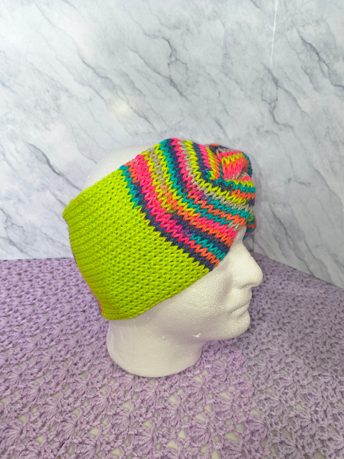 Twisted Knit Ear Warmer – Lime & Teal Multicolor