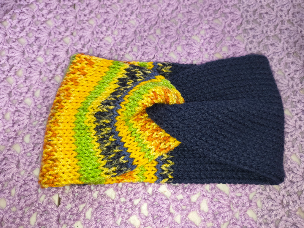 Twisted Knit Ear Warmer – Navy & Golden Multicolor