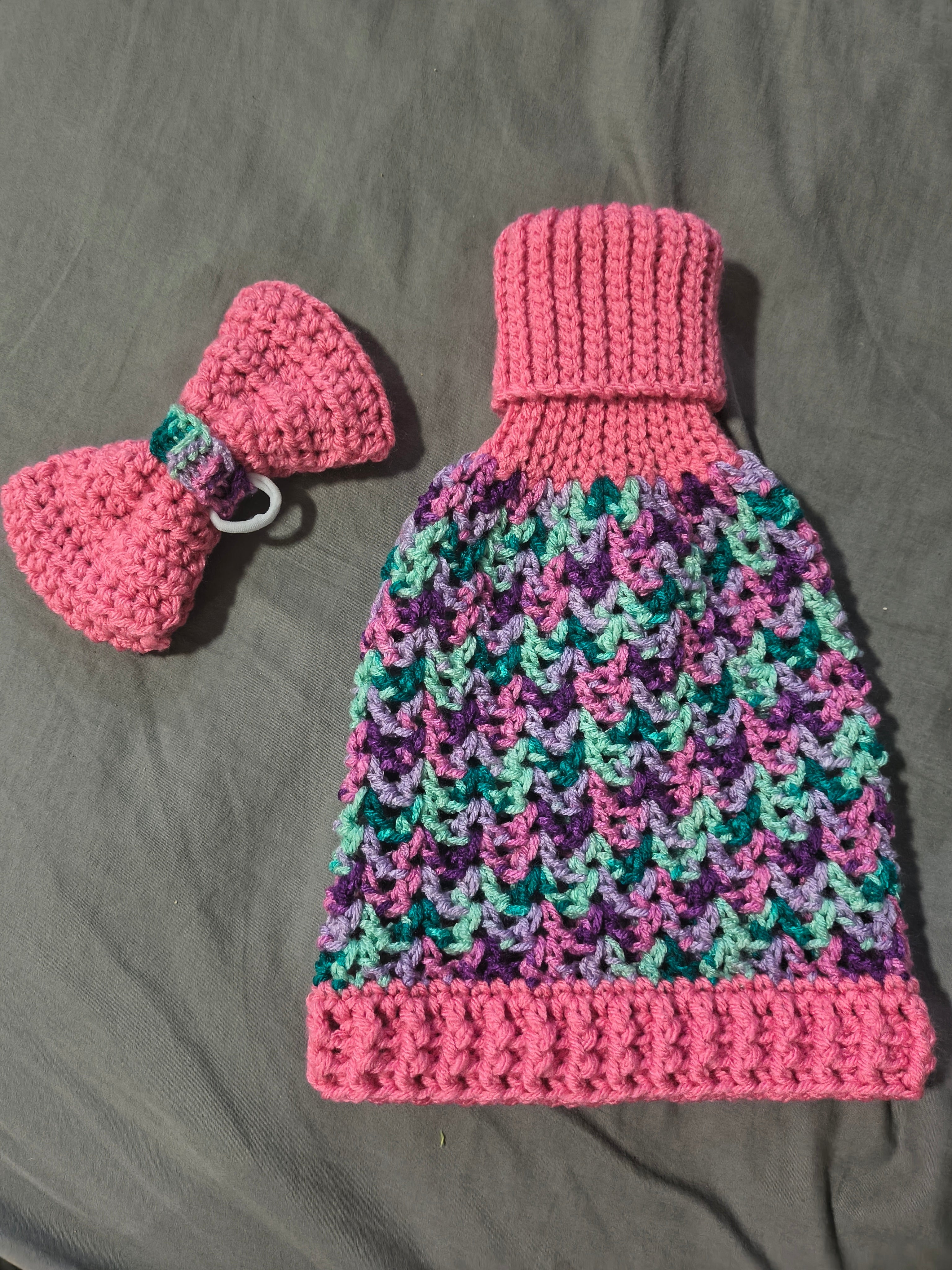 19.6-21" Pink Boho Porch Goose Sweater & Bow Set